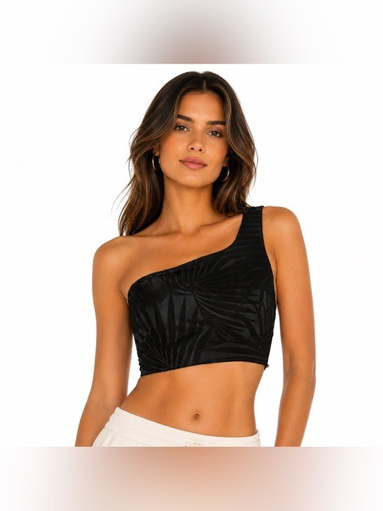 Significant Other Camille One Shoulder Top Black Tropical Crop NWT Size 4