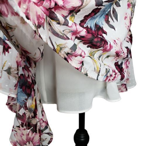 Floral Print White House Black Market Drape-back Ecru Rosewood Top Blouse Sz 14