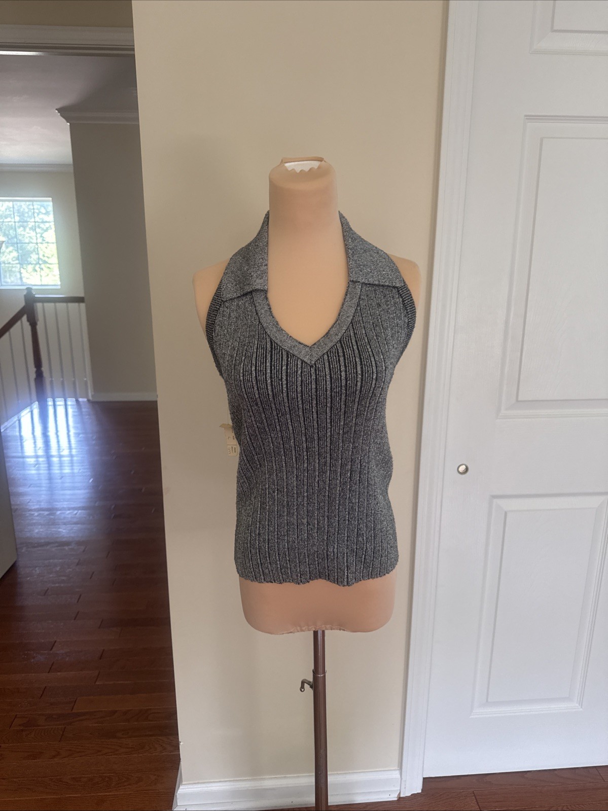 Halter Top Silver Sparkle w Collar Large Duel Knit Top