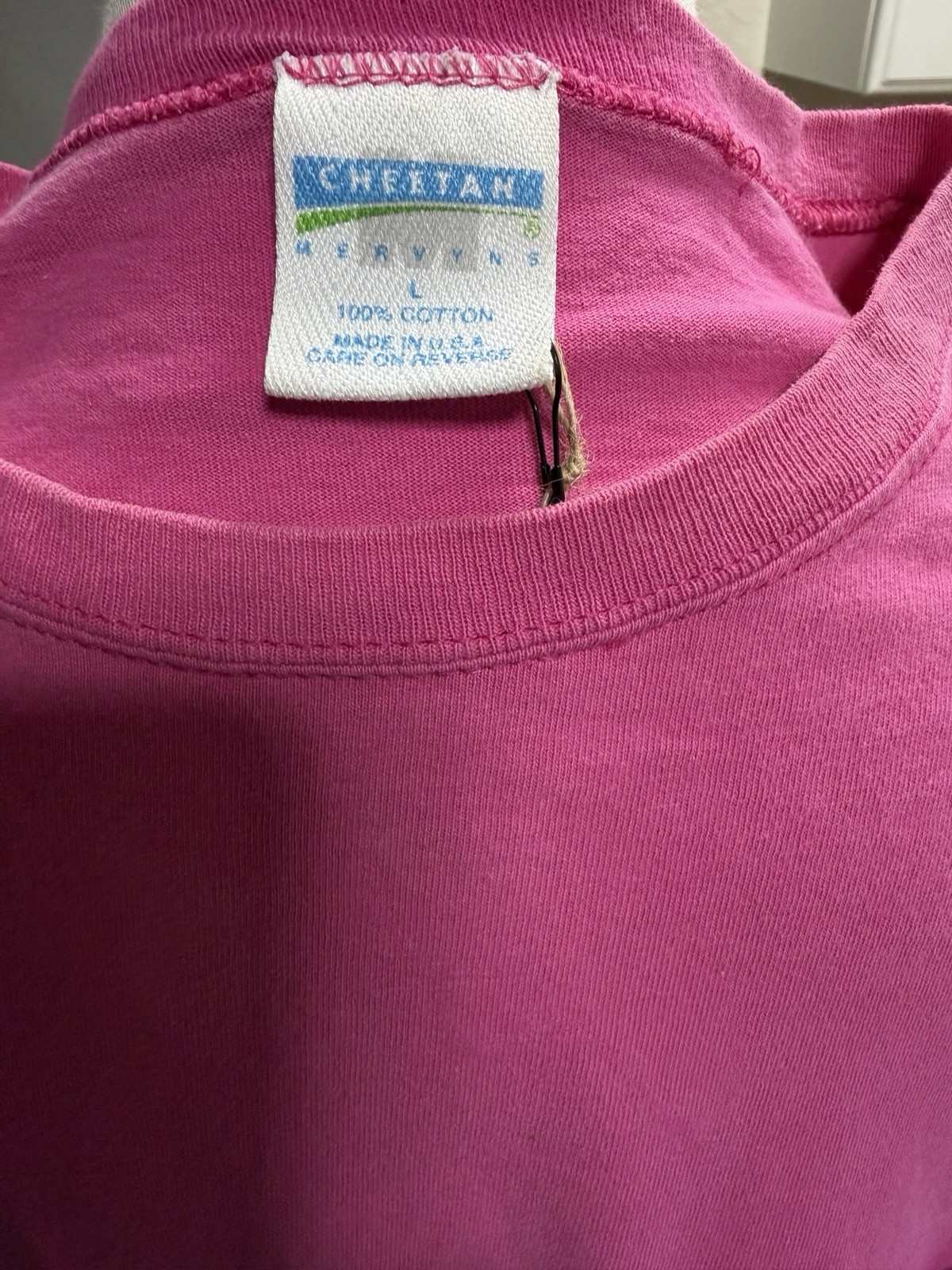 Vintage Mervyn’s T-Shirt 100% Cotton Hot Pink Women’s L FLAW