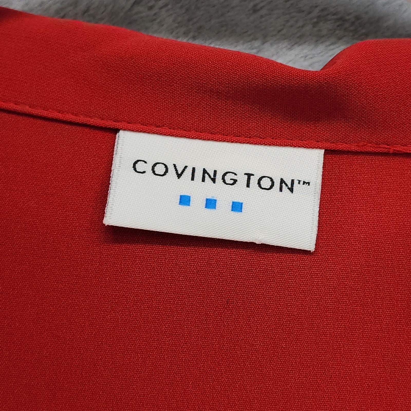Vintage 90s Covington Top Womens L Red V-Neck Ruffled 3/4 Sleeve Button Up
