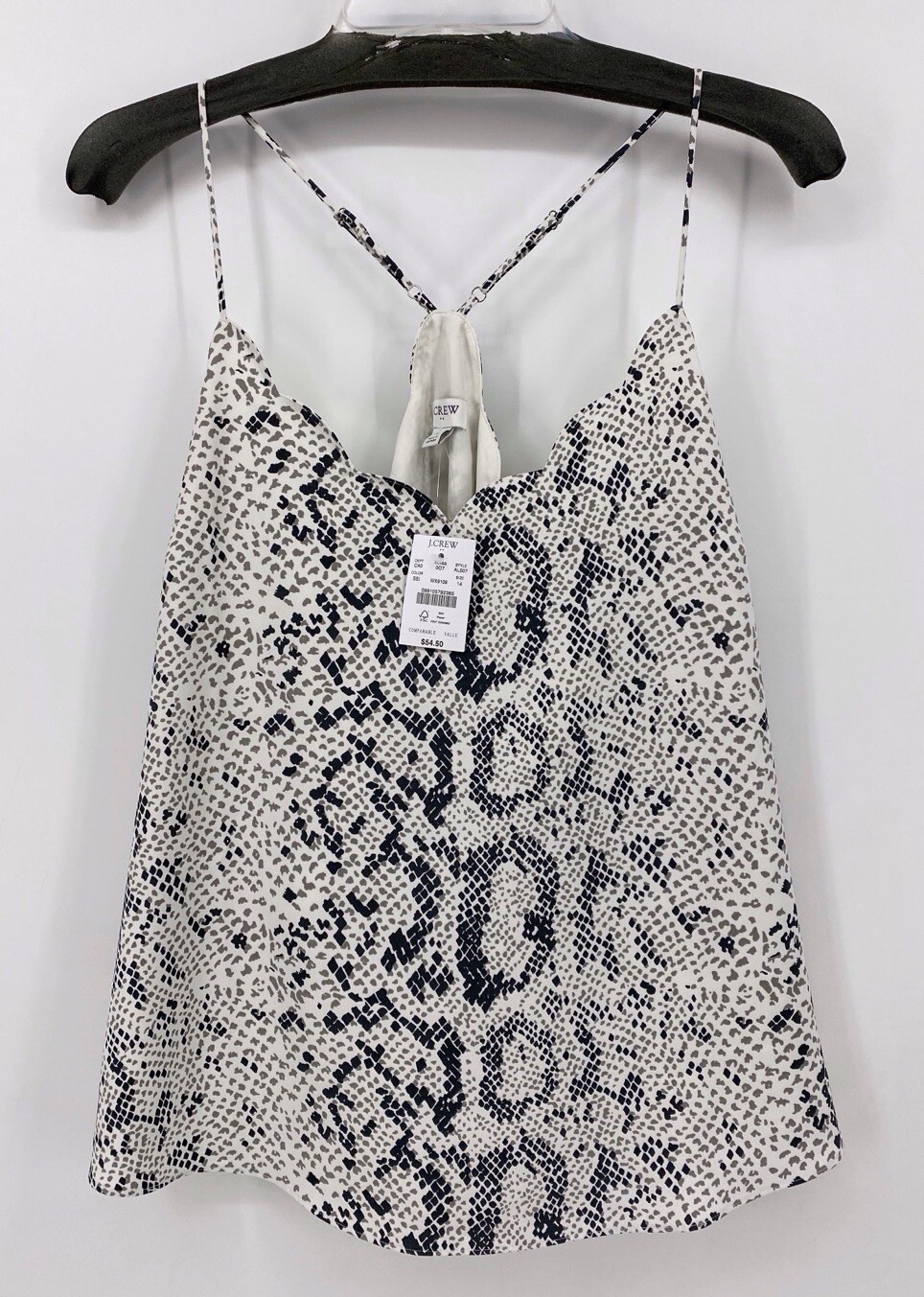 J.Crew Animal Pint Top Womens Sz 14 Thin Adjustable Straps Scallop Neck NWT