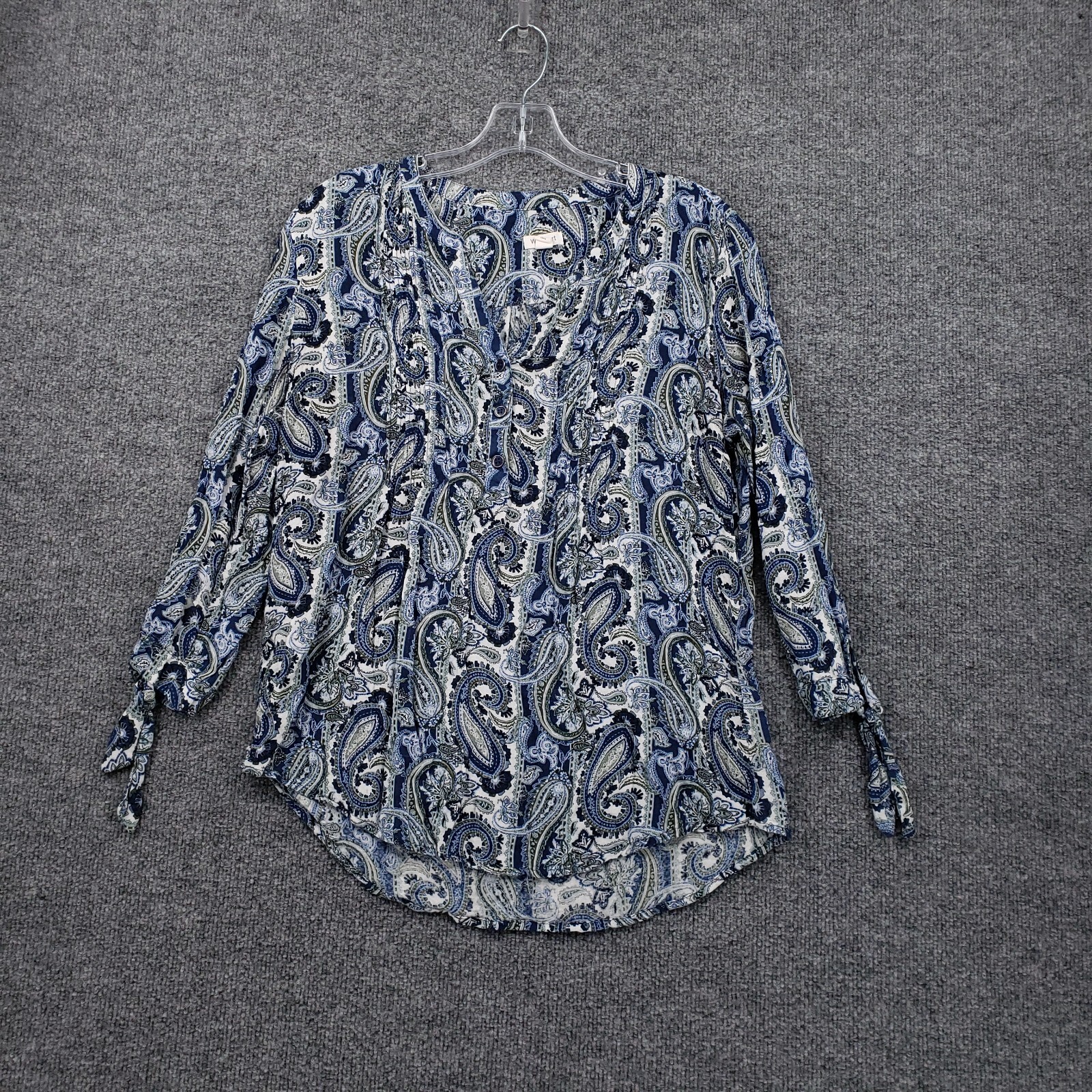 Westport Top Womens M Medium Blue Green Paisely Long Sleeve Shirt V Neck Blouse
