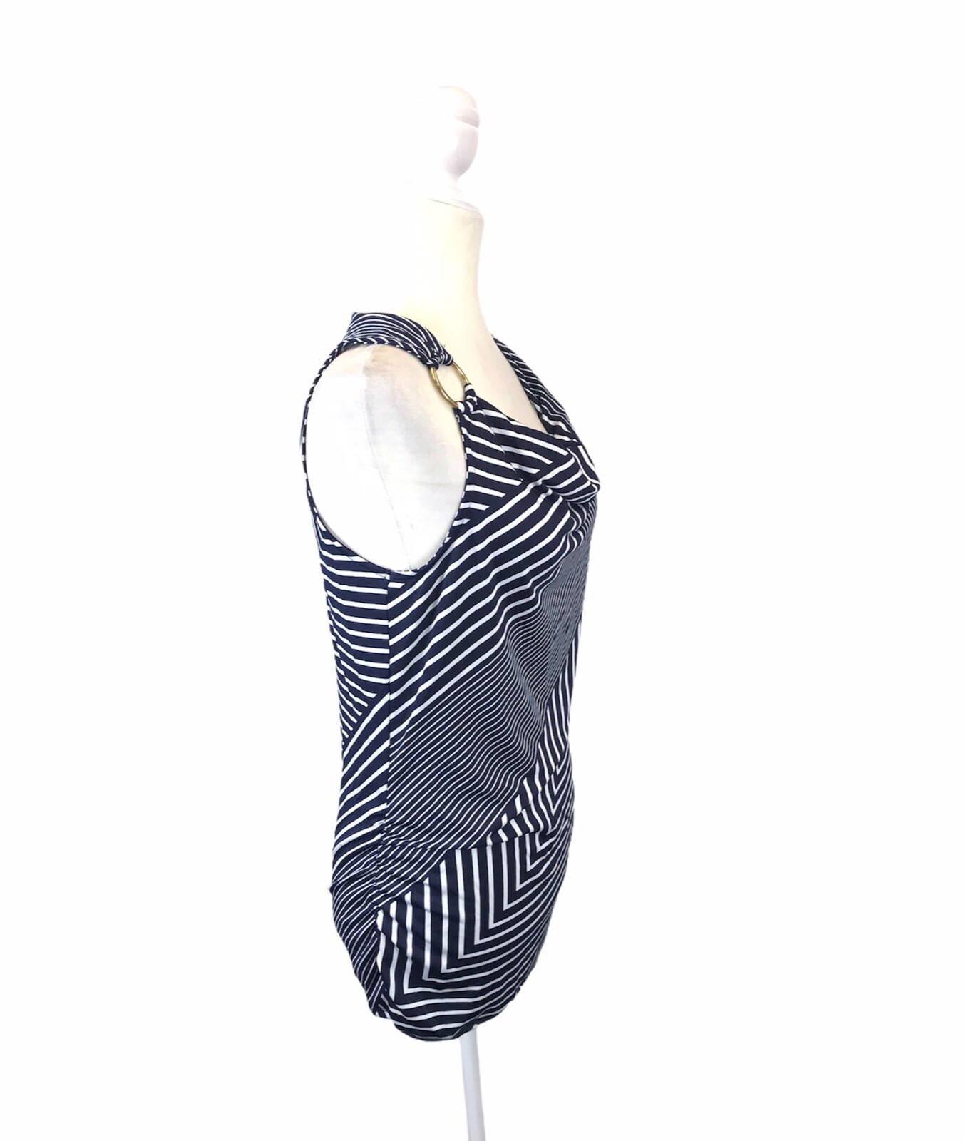 Robert Louis Womens Size M Stripe Blue White Sleeveless Top Drape Neckline EUC