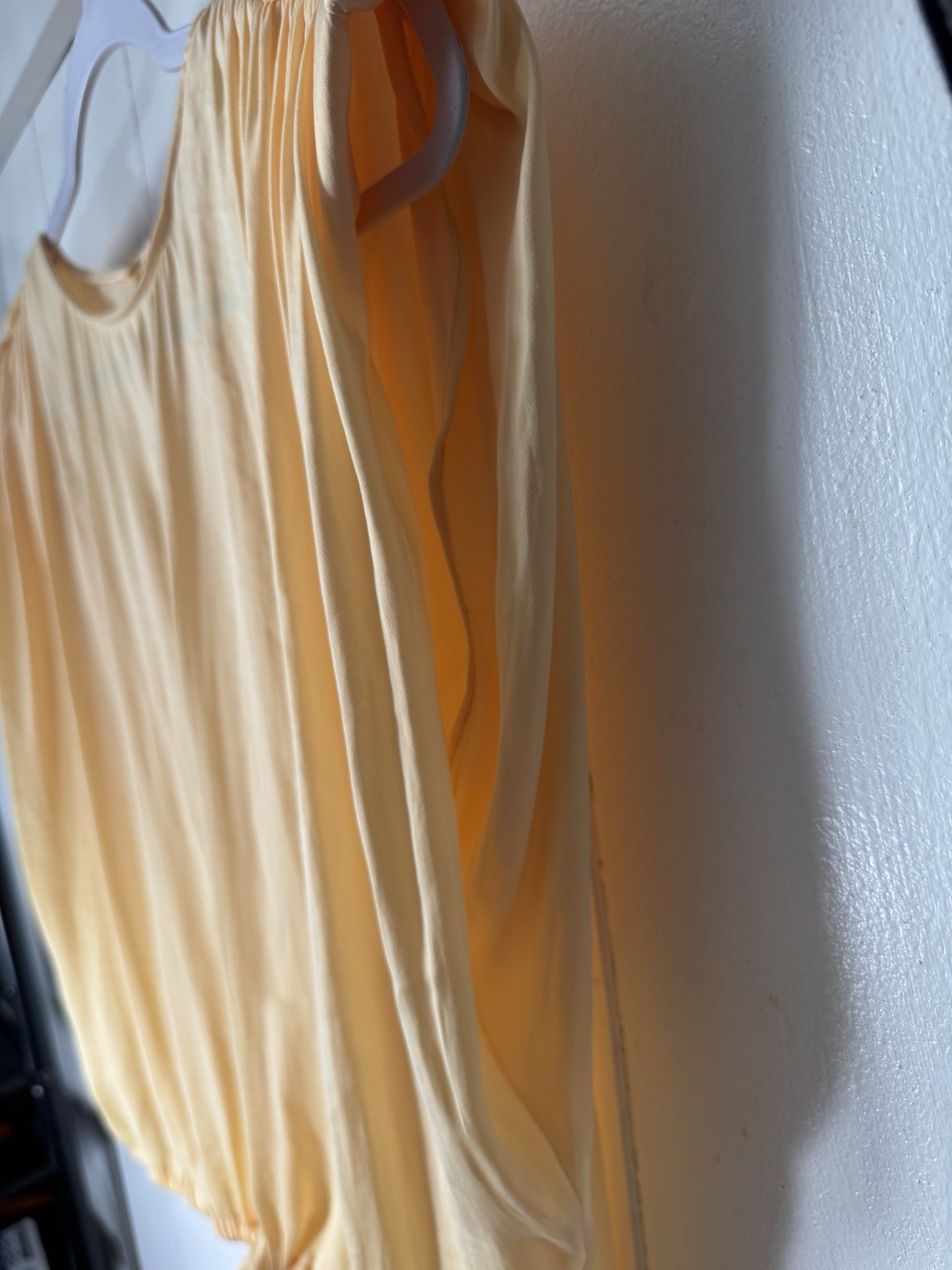 Fab’rik Blouse Butter Yellow Shoulder Pads Draw String Waist Sz Medium
