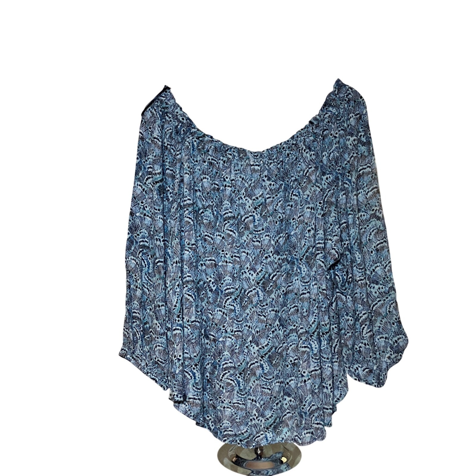 Terra & Sky Womens 2X Convertible Off Shoulder Blouse 20W-22W Blue Boho