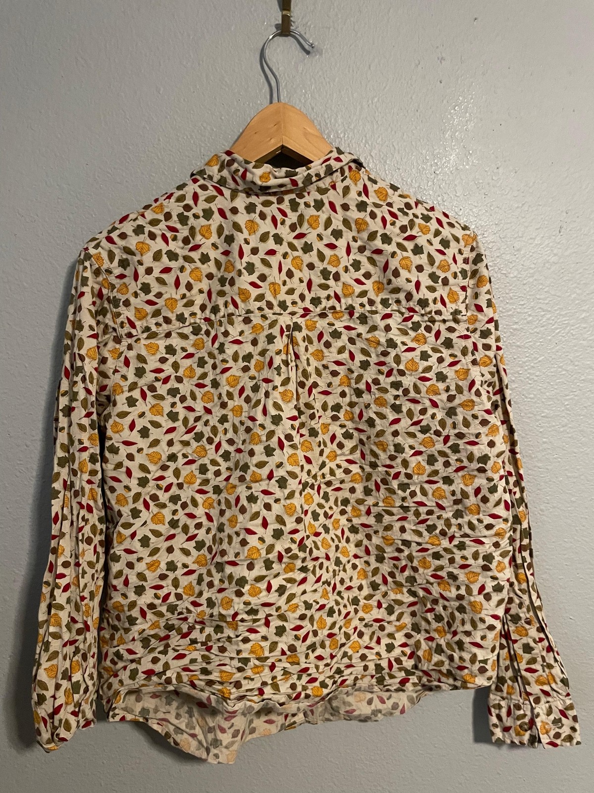 Karen Scott Button Up Womens Small Multicolor Fall Leaf Print Autumn Artsy Boho
