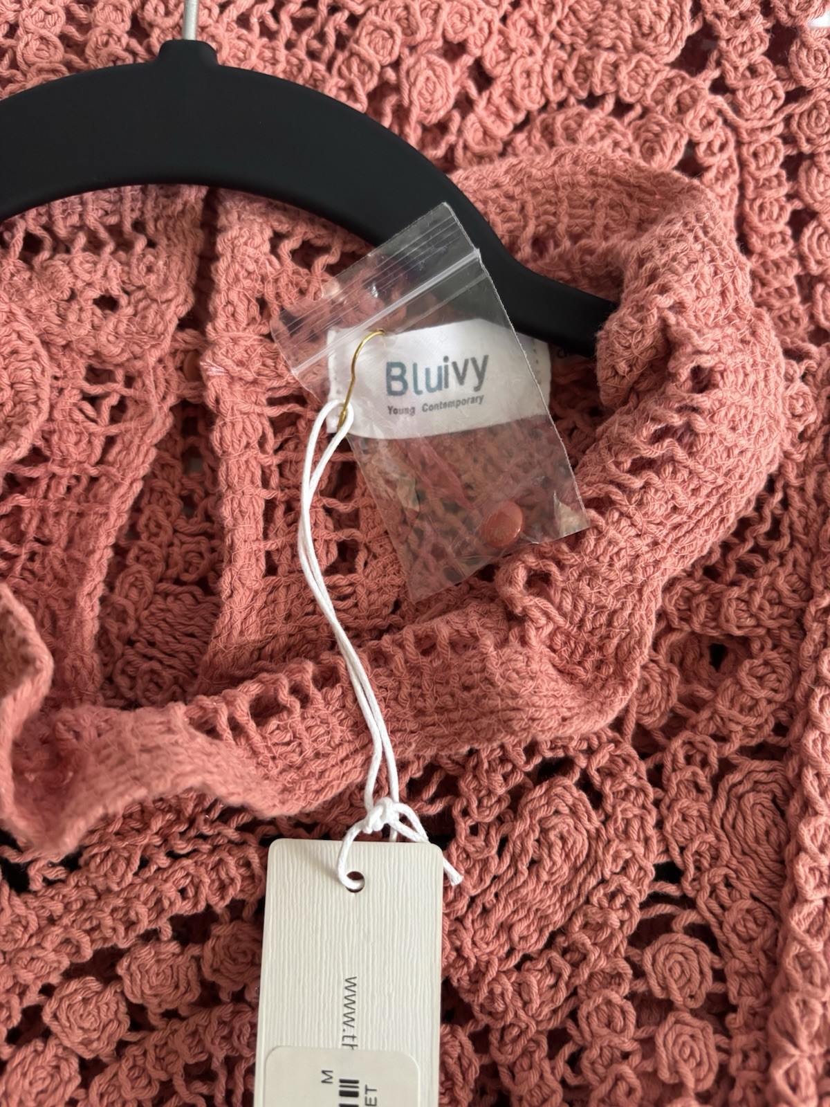 NWT BluiVy M Open Knit Crochet Top Ginger Ruffle Boho Cotton Medium