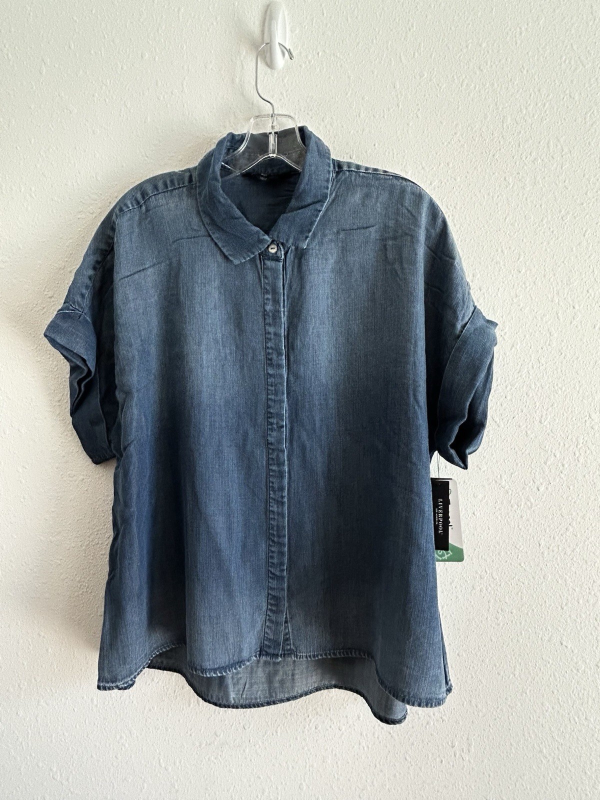 Liverpool Button Front Shirt Top Women’s Petite Size PM Blue Casual Tencel