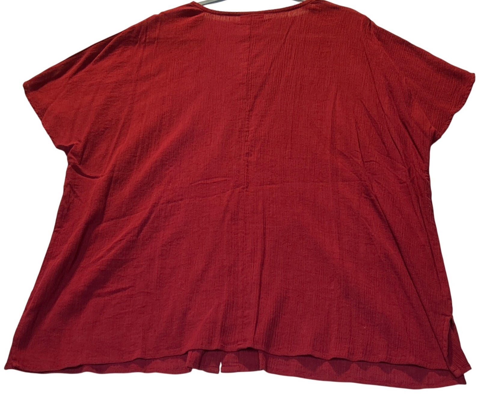 Catherines Womens Plus Size 1X Red Button Front Top With White Embroidery