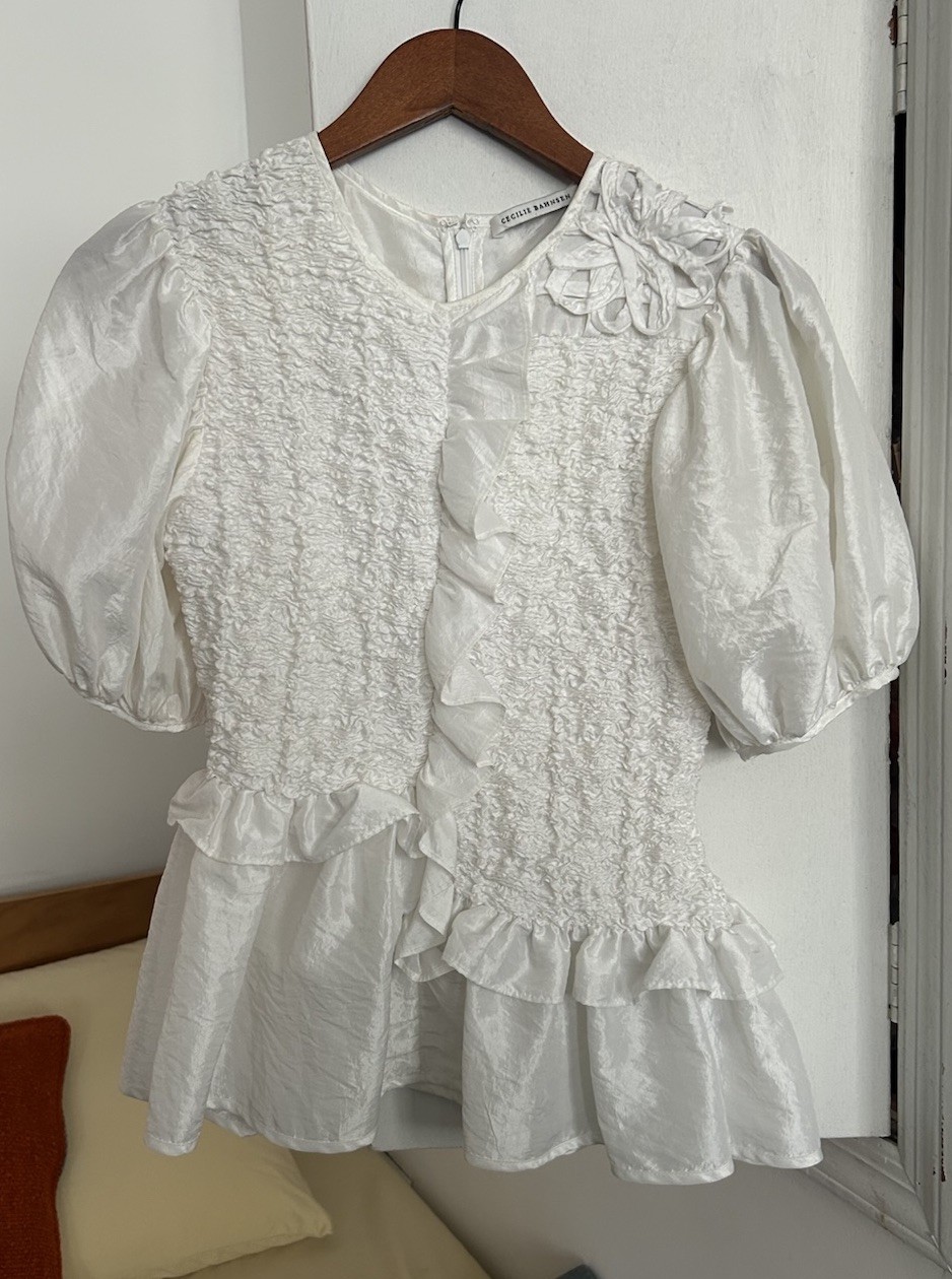 Cecilie Bahnsen White Carrie Blouse Puff Sleeve Ruffle Peplum Top Women’s 4