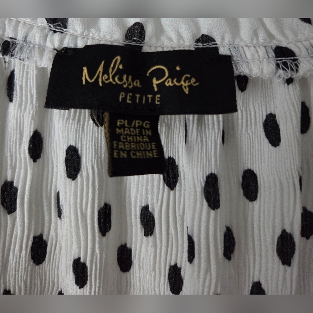 Melissa Paige Black and White Polka Dot Blouse Size LP. Excellent condition