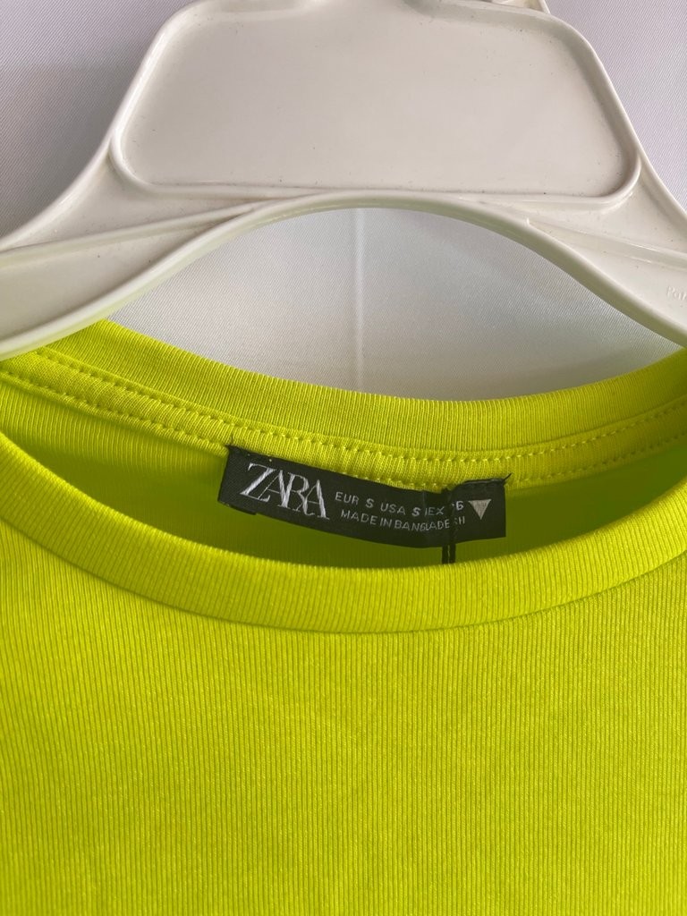 Zara Neon Yellow Long Sleeve Crop Top