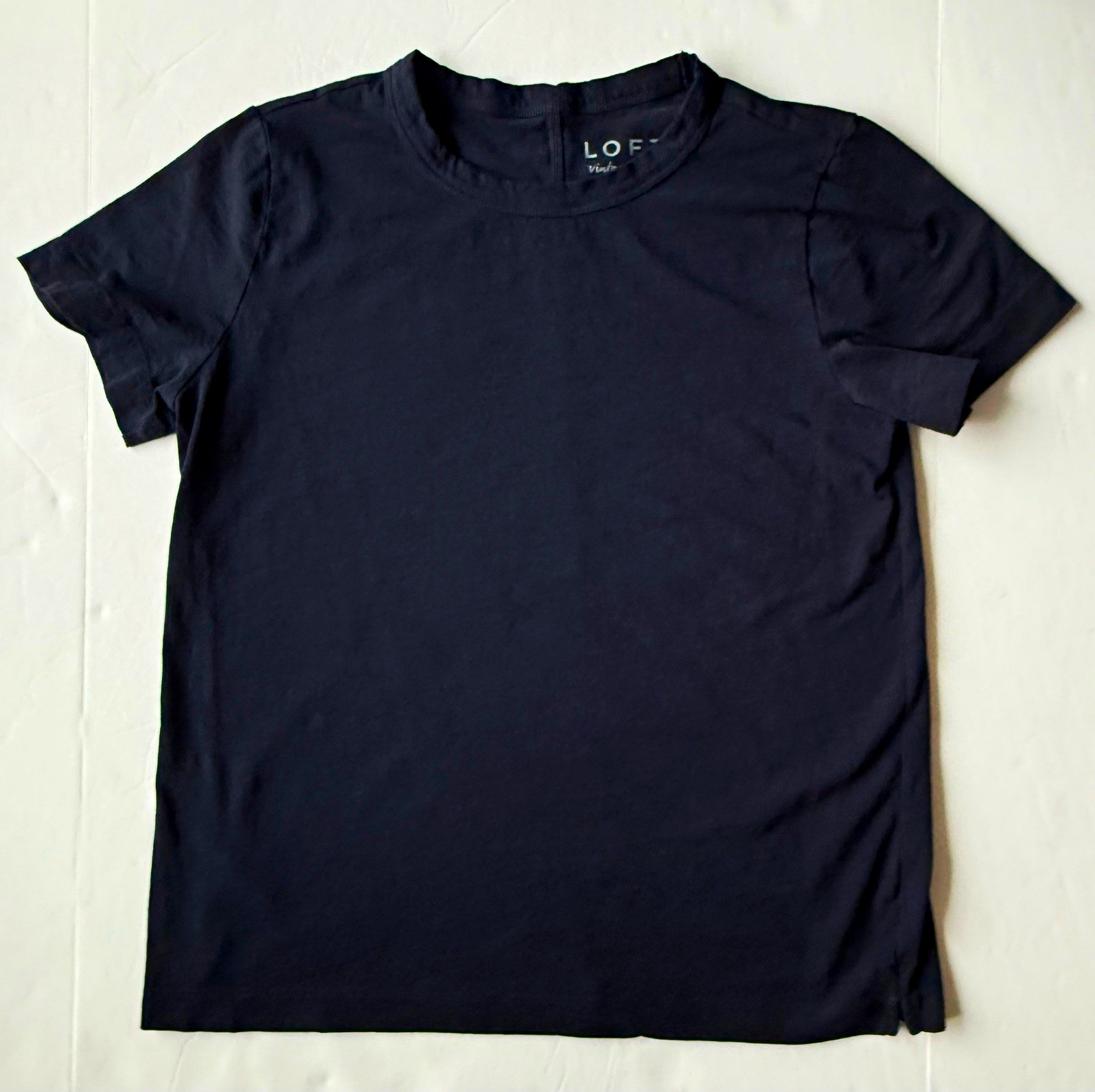 LOFT Everyday Crew Tee Shirt Navy Blue Short Sleeve 100% Cotton Size S
