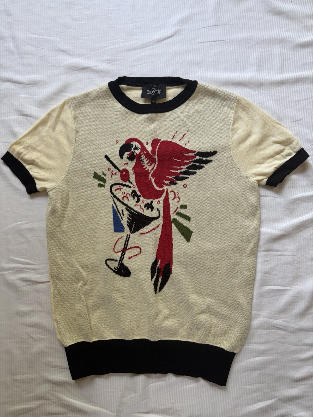 Collectif London Retro 50s Mid Century Tiki Parrot Cocktail Knit Top M