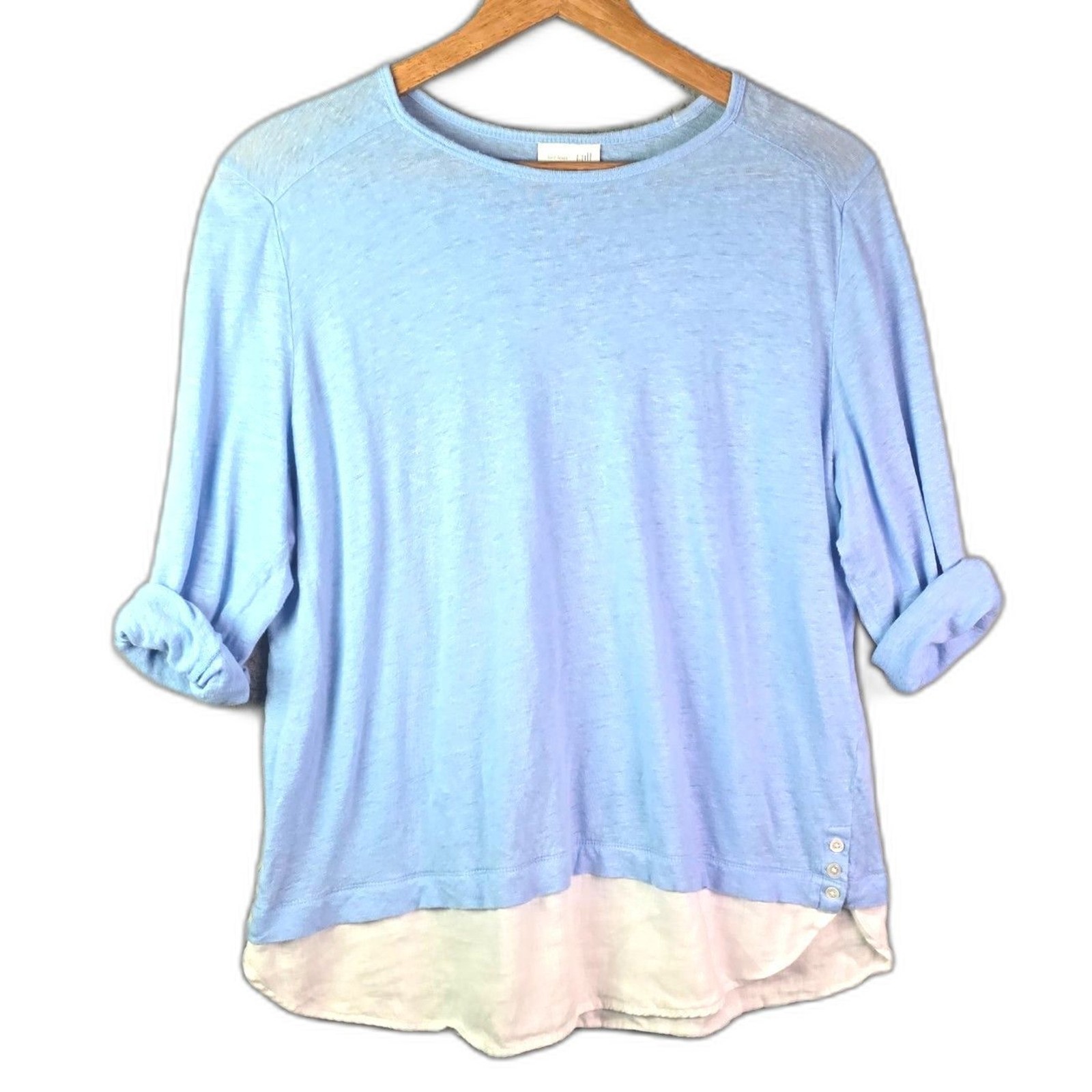 J Jill Womens Love Linen Top M Blue Cream Contrast Hem 100 Linen Machine Wash