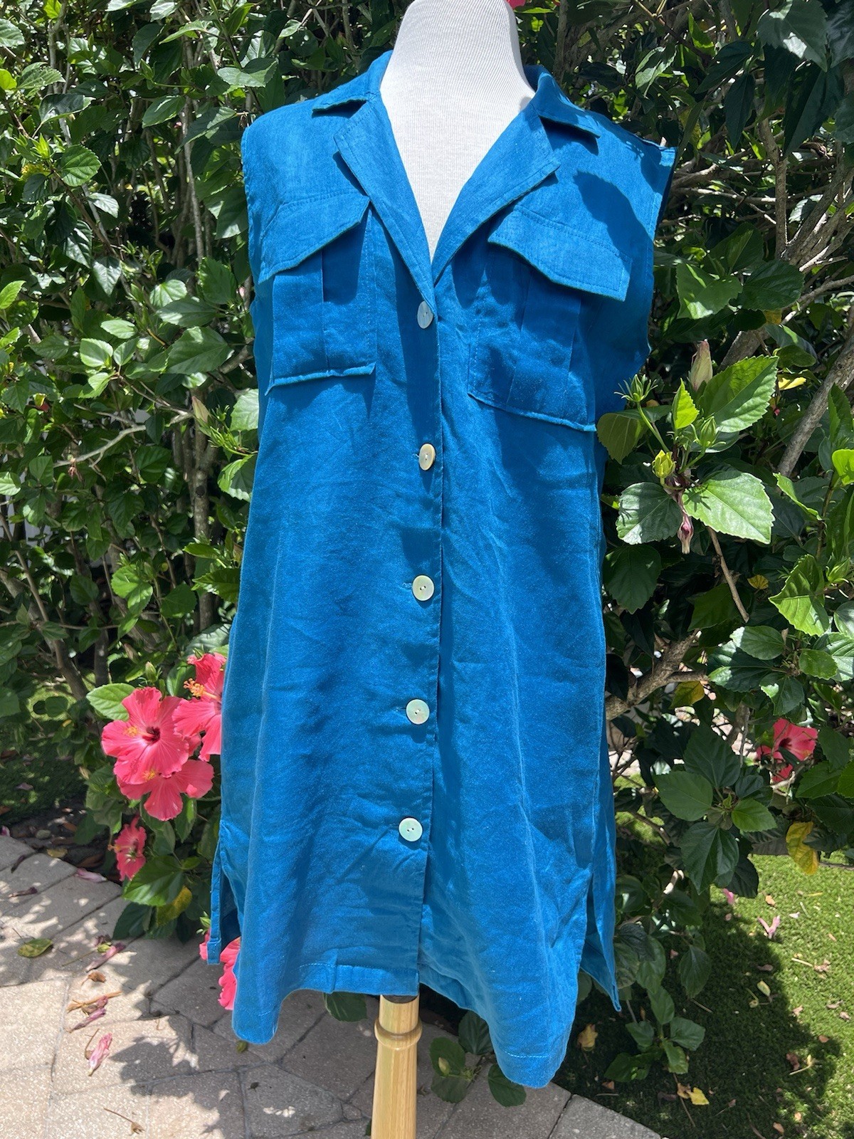 Marc New York Andrew Marc Medium Teal Blue Sleeveless 100% Linen Tunic Dress NEW