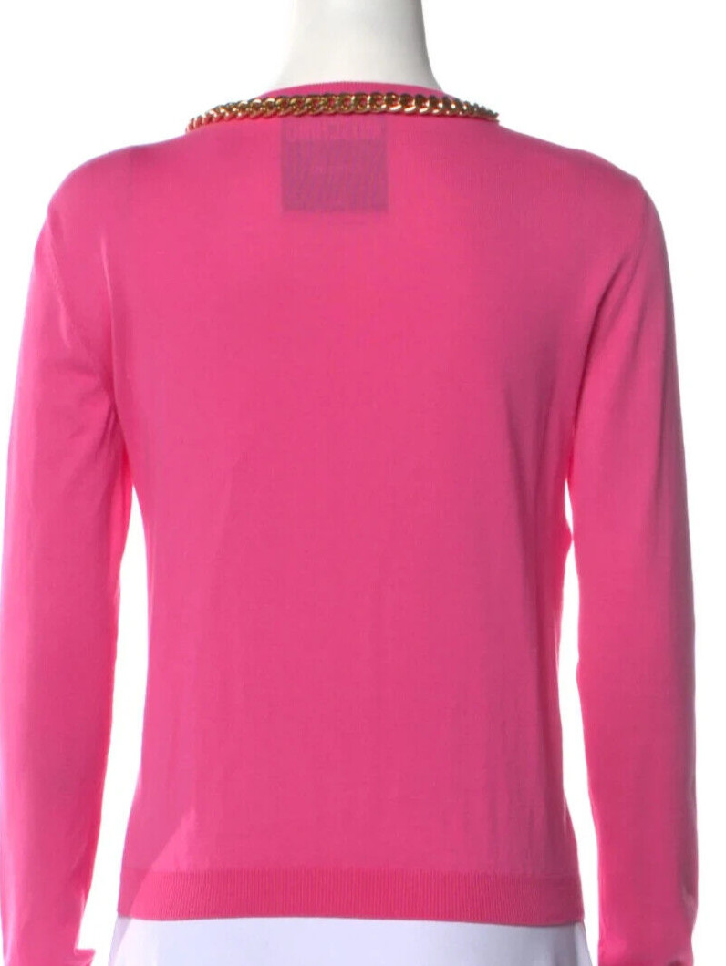 Moschino Couture BARBIE PINK Logo Letter Gold Chain Cardigan Sweater SMALL S