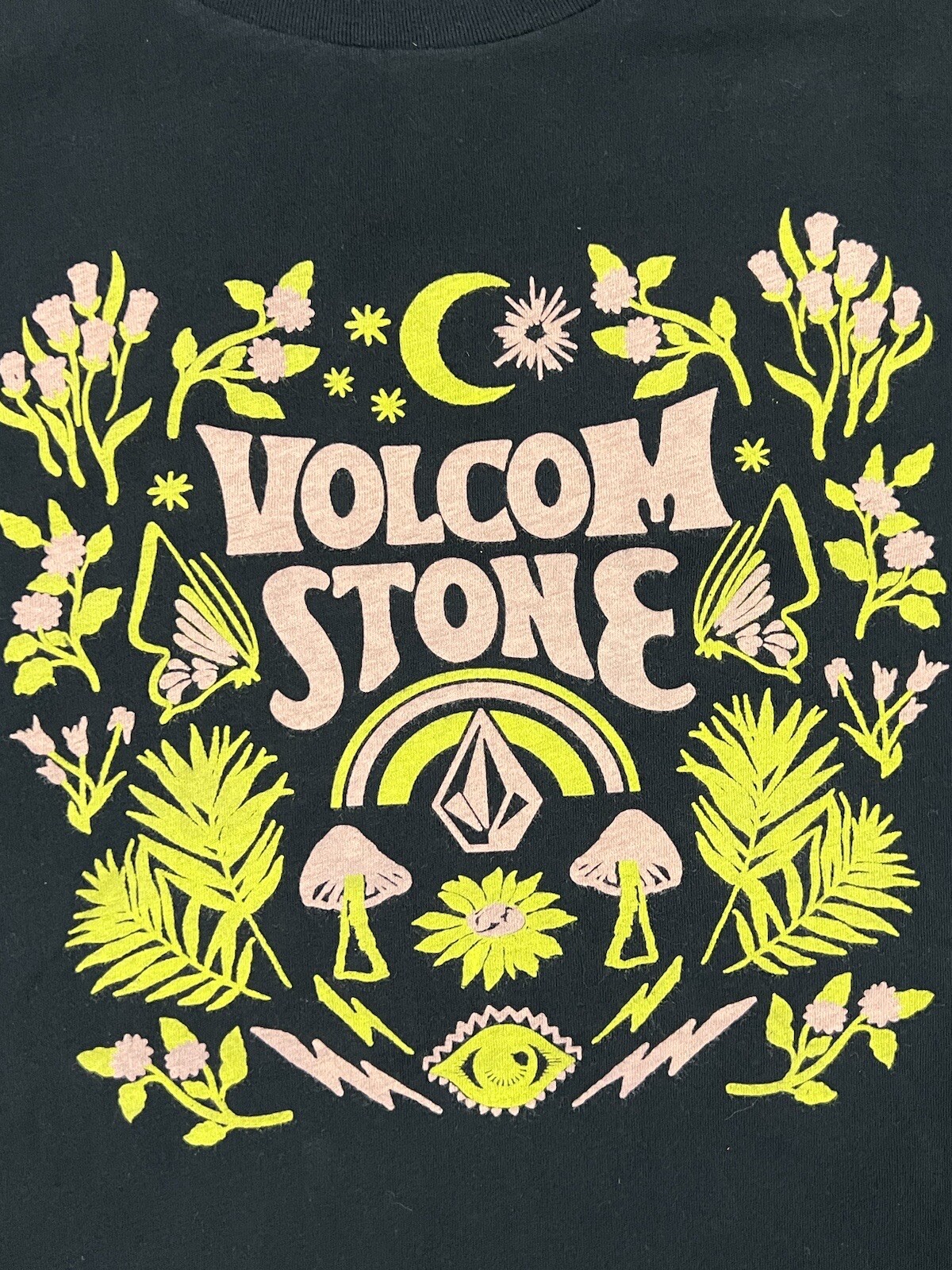 Volcom Stone Women’s T-Shirt M/L nature/mushrooms Cotton Hippie Boho
