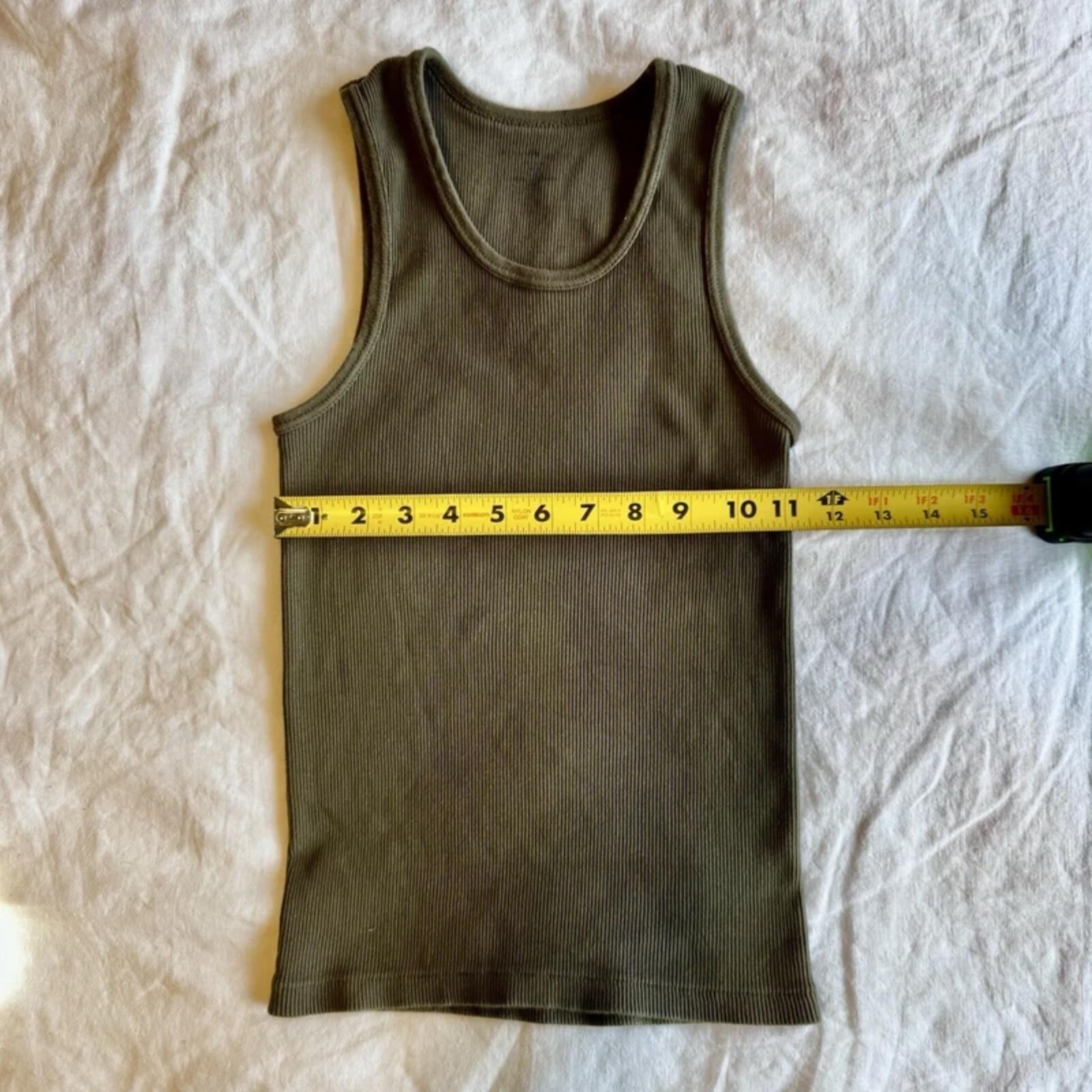 Brandy Melville Ribbed Knit Tank Top Cotton Stretch Scoop Neck olive green OS