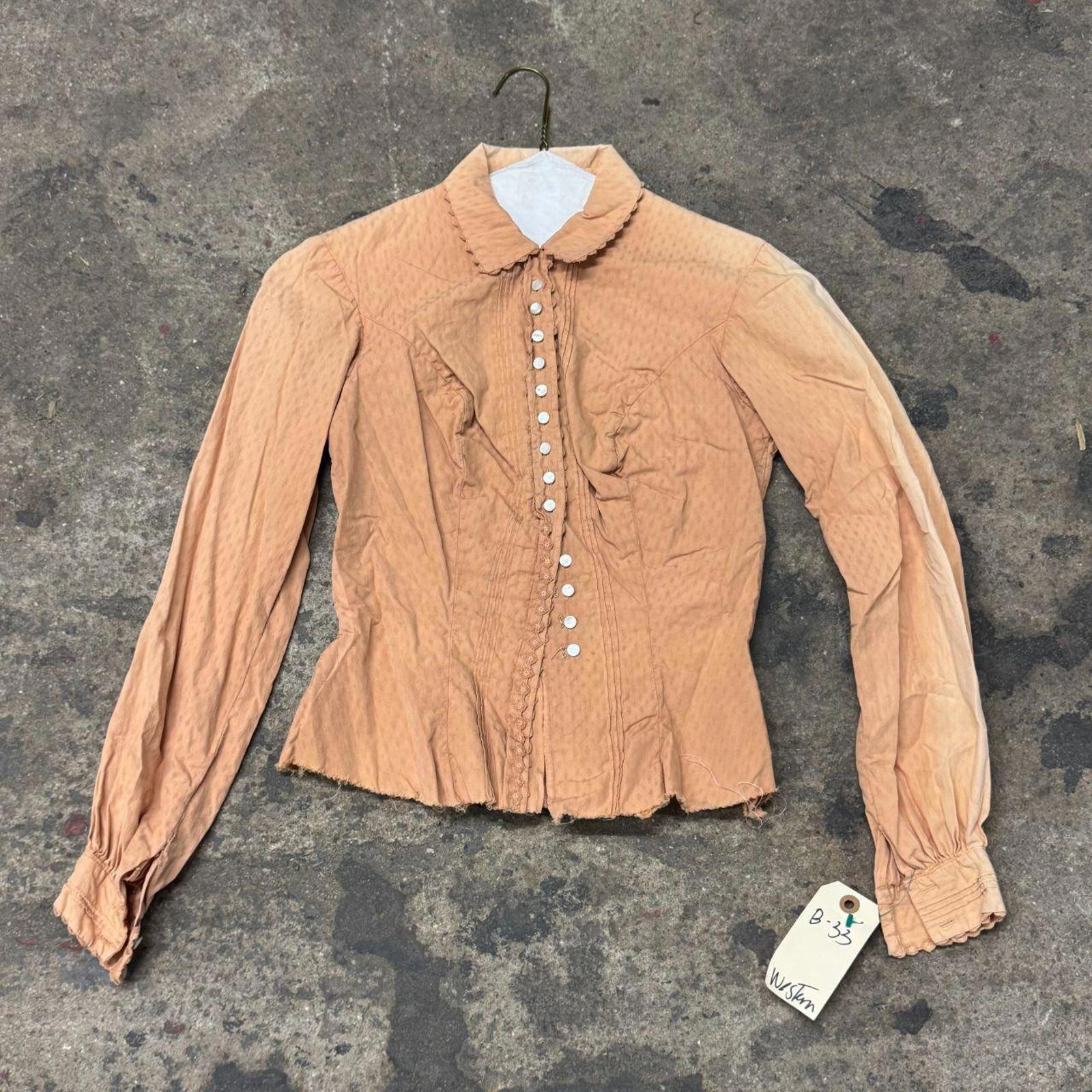 Vintage Film Costume 40s 50s Does Victorian Antique Style Tan Blouse XS