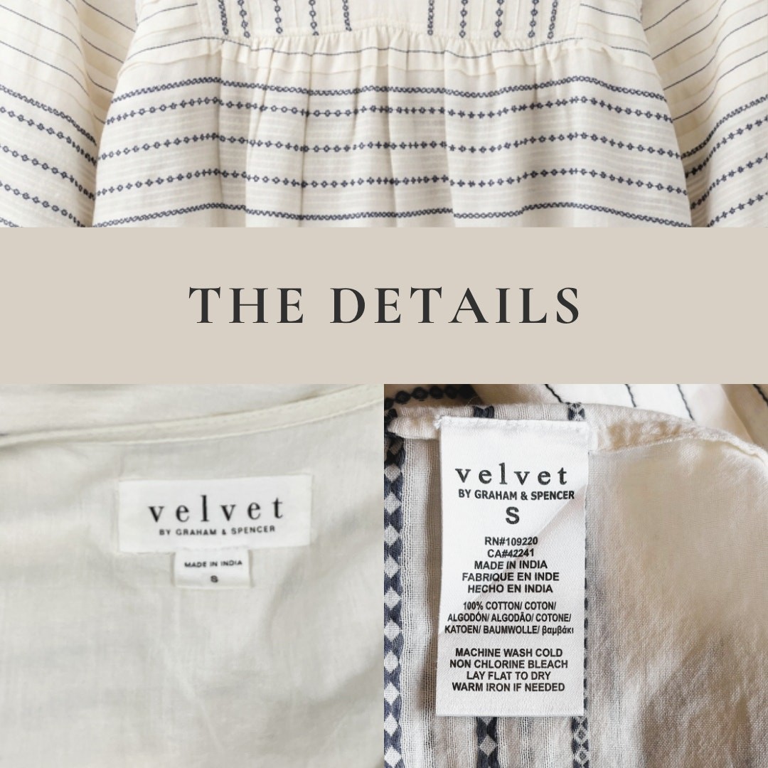 Velvet Graham Spencer Piper Paros Embroidered Peasant Blouse Tunic Cotton Small