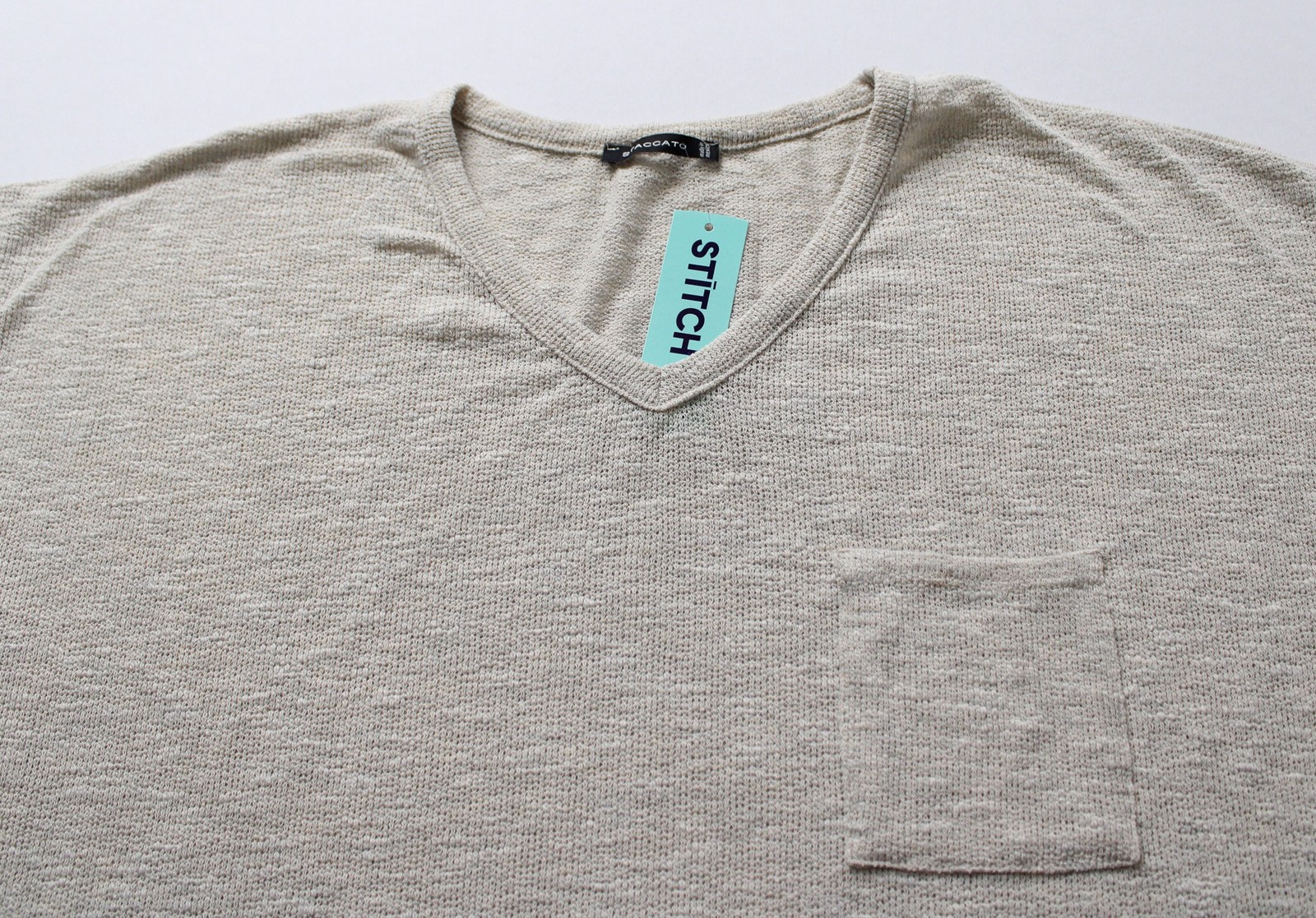 Staccato Women’s Calianna Short Sleeve V Neck Knit Tee CN6 Beige Large NWT