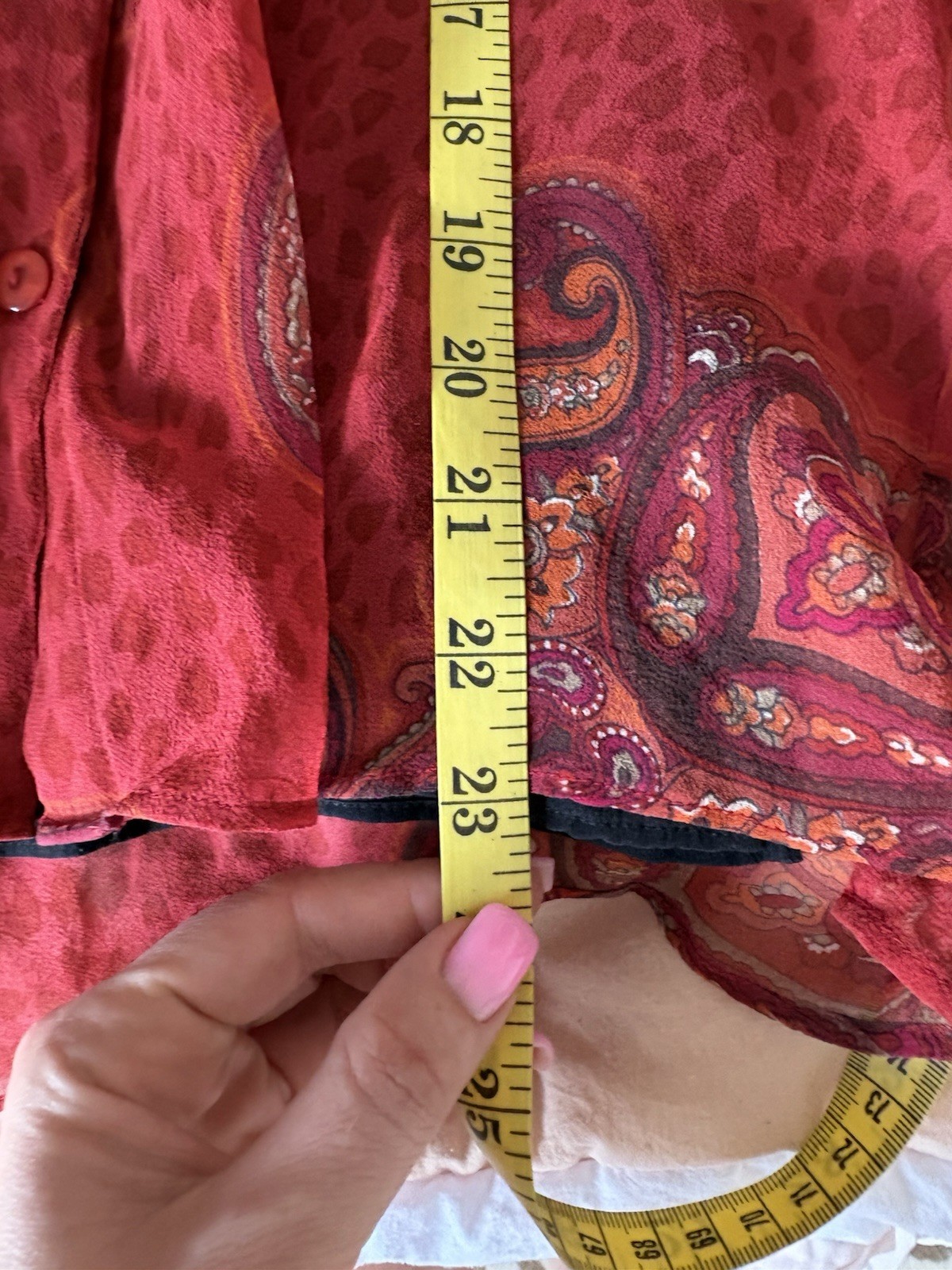 VNTG Y2K New York City Design Red Silk Paisley Leopard 2in1 Blouse Top Career S