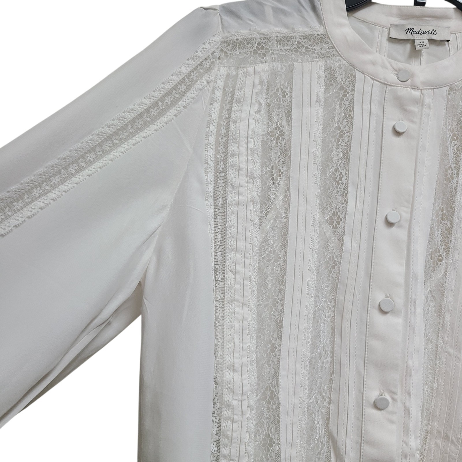Madewell Lace-Insert Button-Up Long-Sleeve Blouse Winter White XS NEW