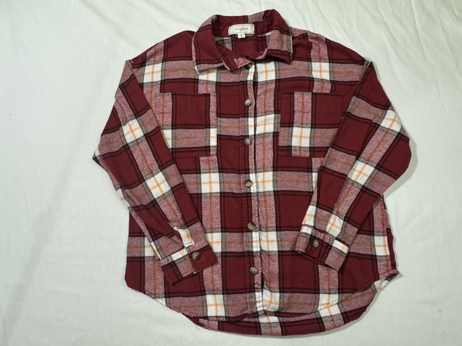 No Comment NY-LA Plaid Button Up Shirt Womens Size M Red Flannel