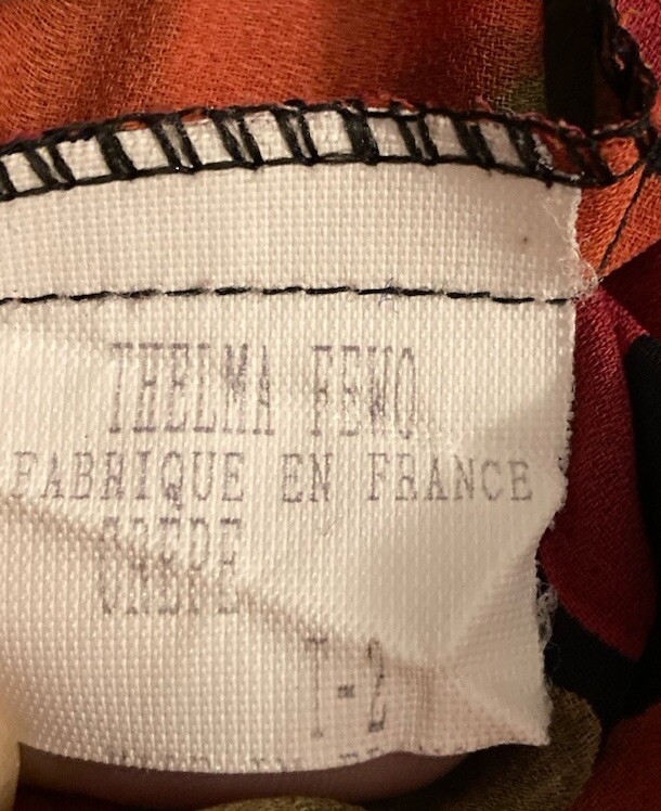 Thelma Fewo Paris Crepe Silk Semi-Sheer Blouson Shirt T-2 (S) Abstract MOD EUC