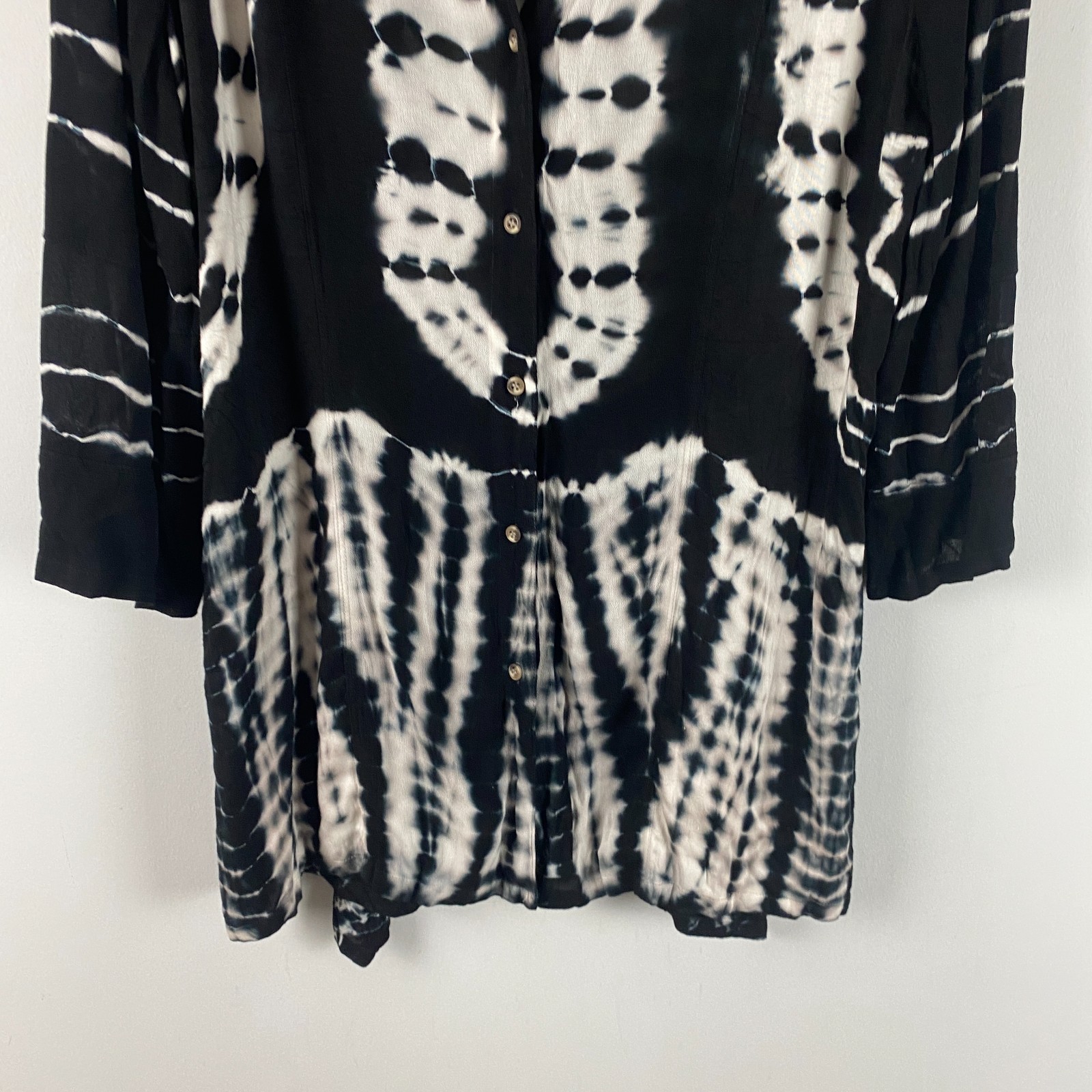 XCVI Button-Up Tunic Top Size Large Black Tie Dye Sheer