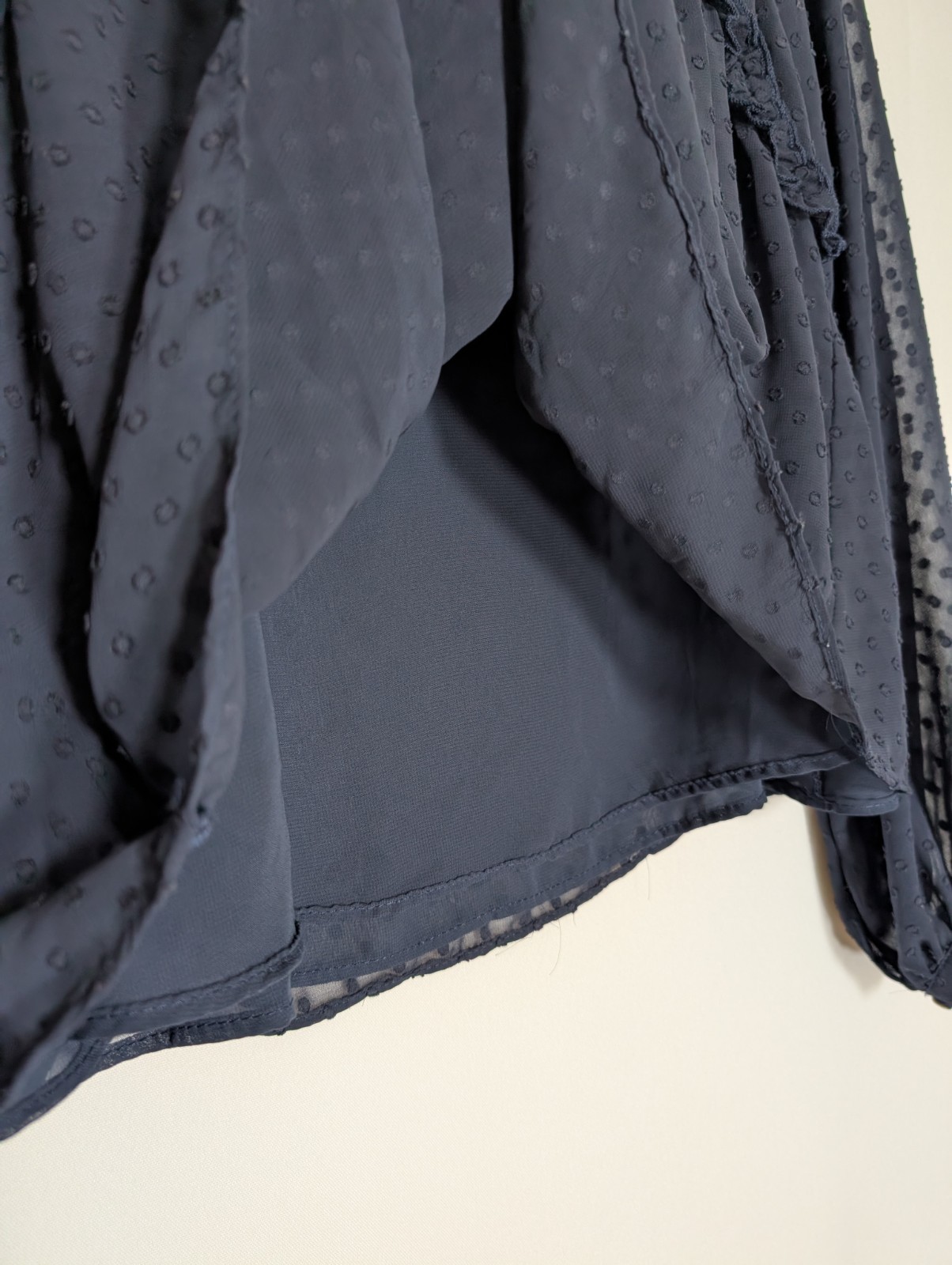 Zara Trafaluc Babydoll Blouse Size XS Navy Sheer Long Sleeve Ruffles Peasant