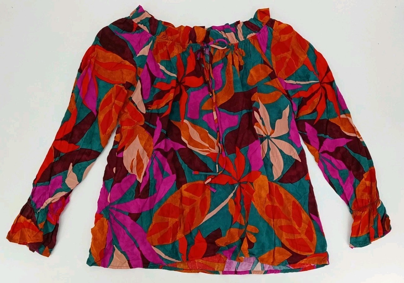 Fifth Ray XL Abstract Floral Boho Blouse | Colorful Art Nouveau Ruffle Top NWT