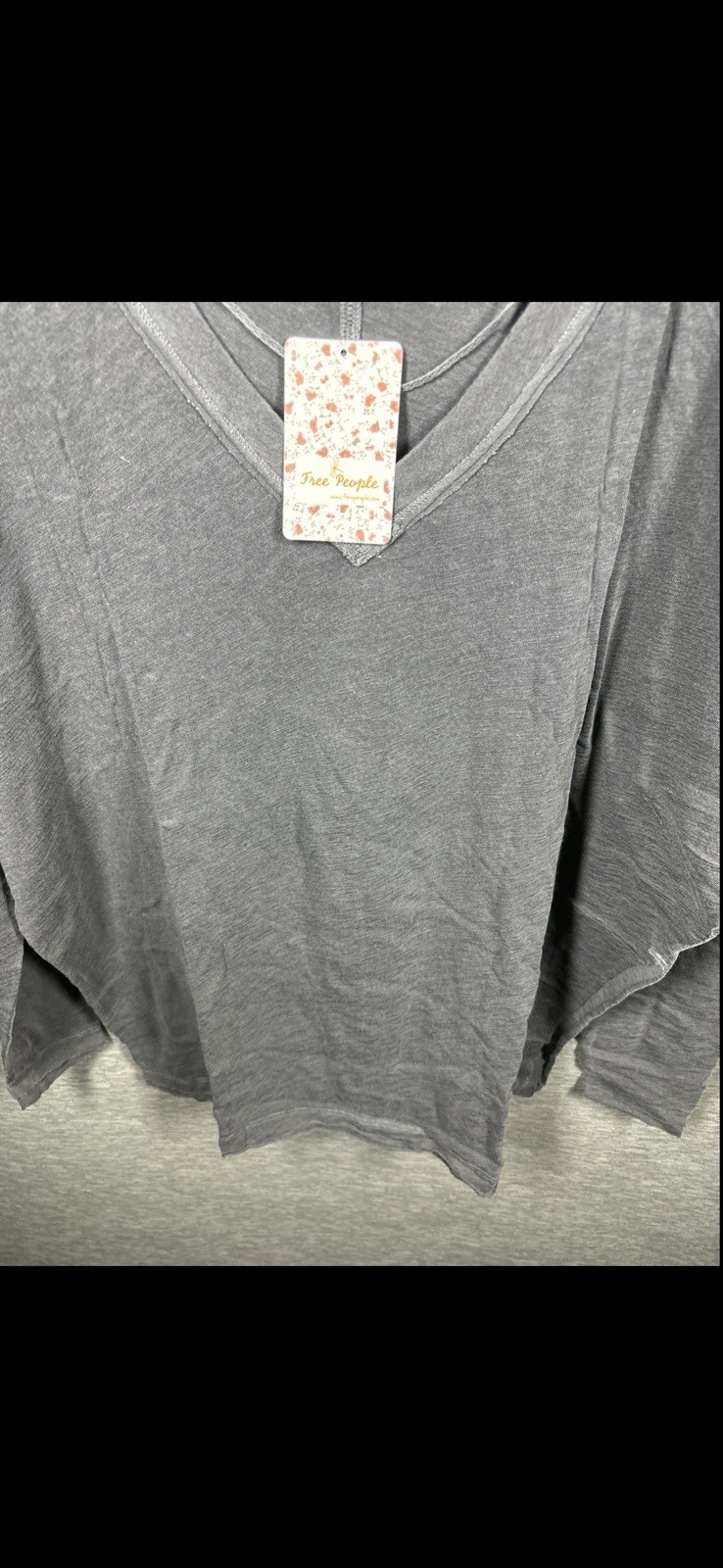 NEW Free People Women’s On My Mind V-Neck Long Sleeve Shirt Dark Gray Size XS