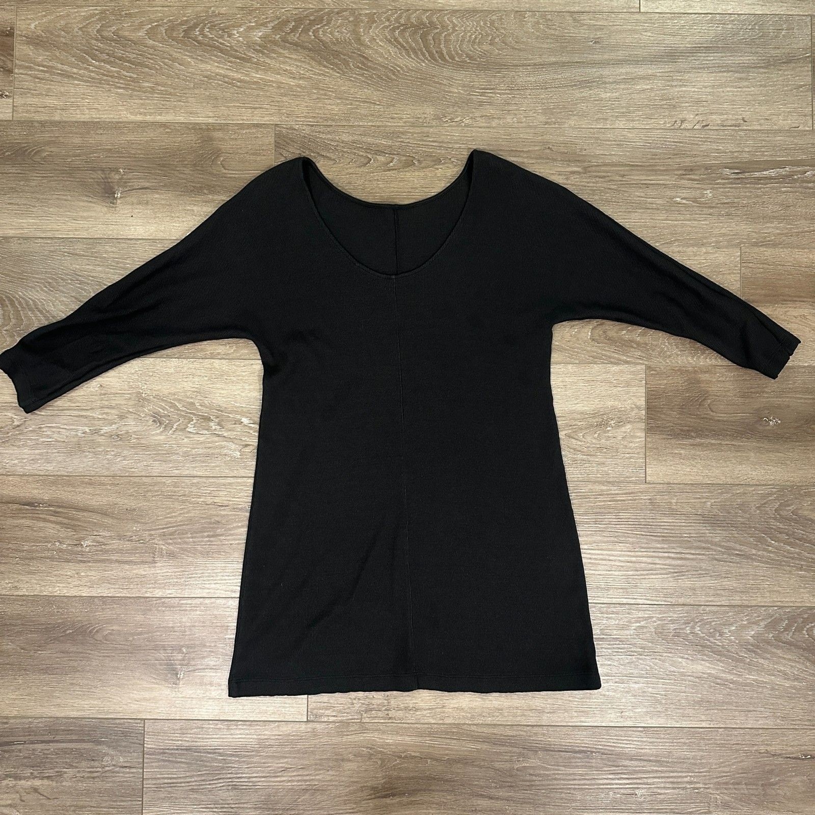 M.M.LaFleur Black Fine Ribbed Pima Cotton Modal Scoop Neck Top Tunic Size Medium