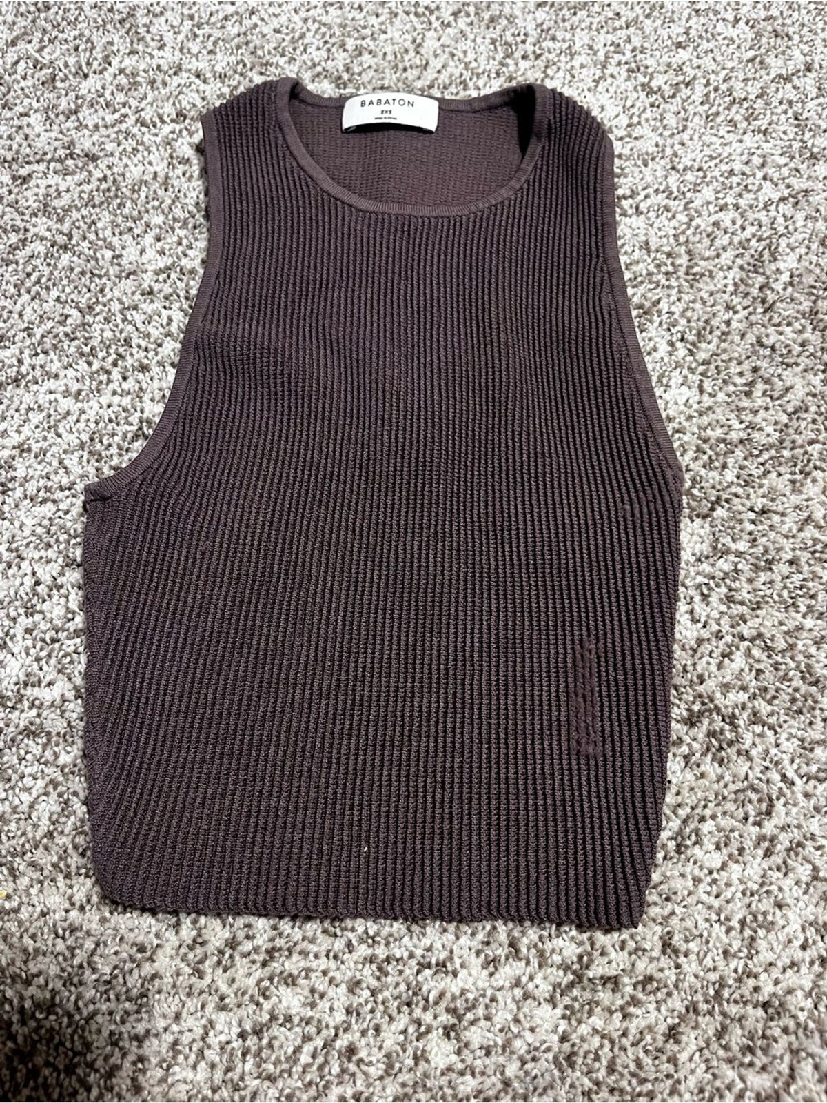 Babaton Aritzia 2XS Brown Ribbed Cropped Knit Tank Top Stretch Sleeveless Fitted