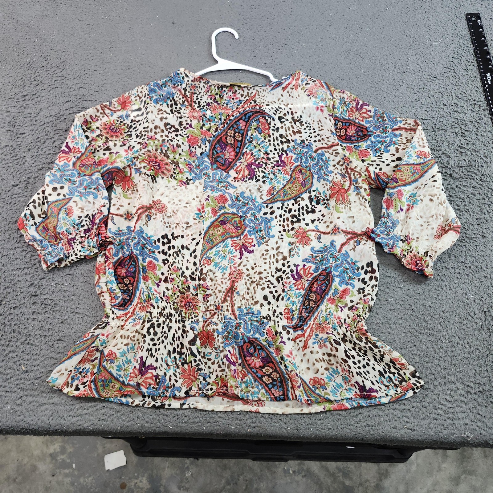 Valerie Stevens Blouse Womens Medium Multicolor Paisley Sequin Scoop Neck Tunic