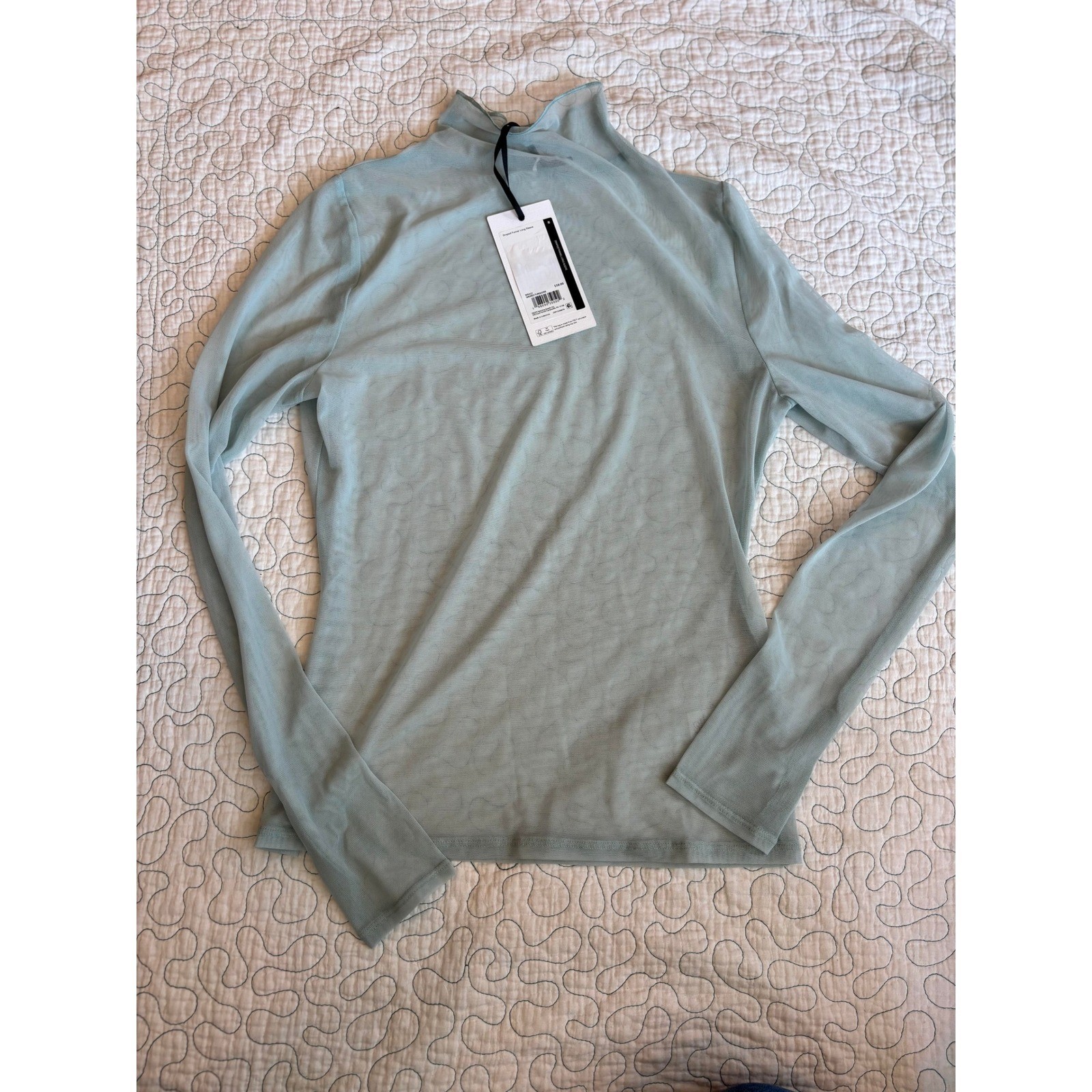 CALIA Women Smoked Turquoise Draped Funnel Long Sleeve Sheer Mesh Top Medium