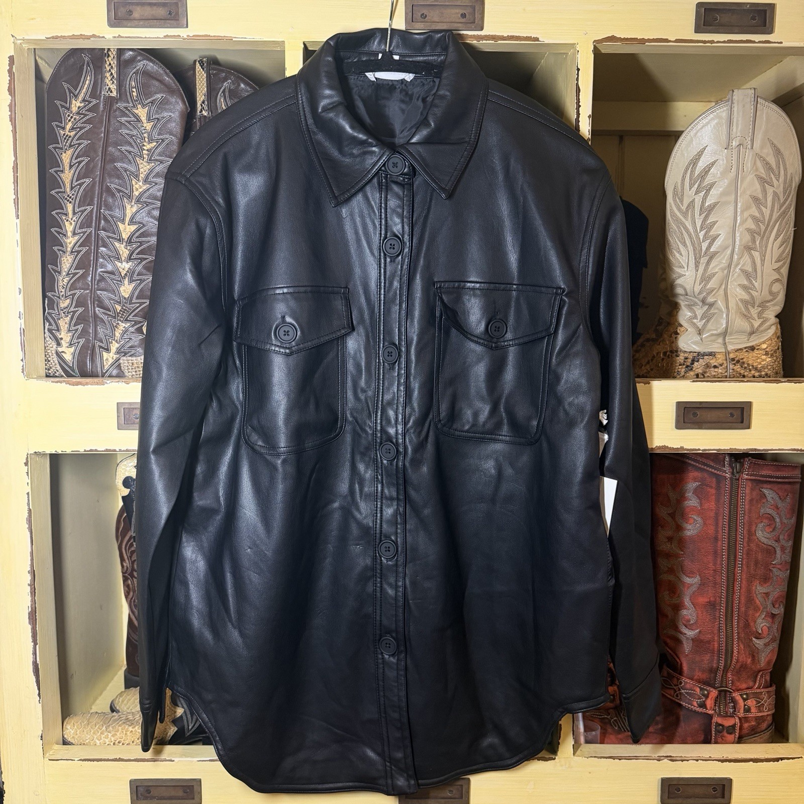 GOOD AMERICAN Better Than Leather Shirt Jacket 0/00 Shacket Baggy Oversized New