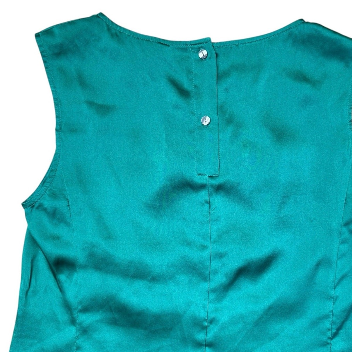 Rebecca Taylor NWT 0 100% Silk Satin Teal Sleeveless Charmeuse Ruched Blouse