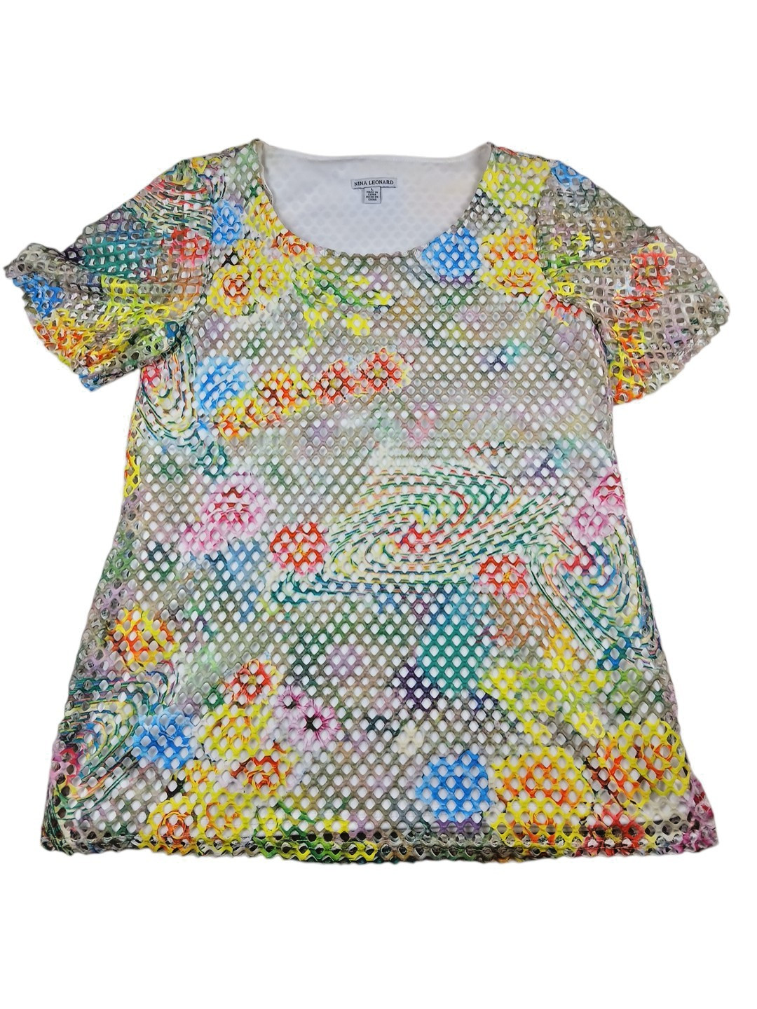 Layered Mesh overlay Tunic Top Pastel Spring Colors Sheer Short Ruffle Sleeve LG