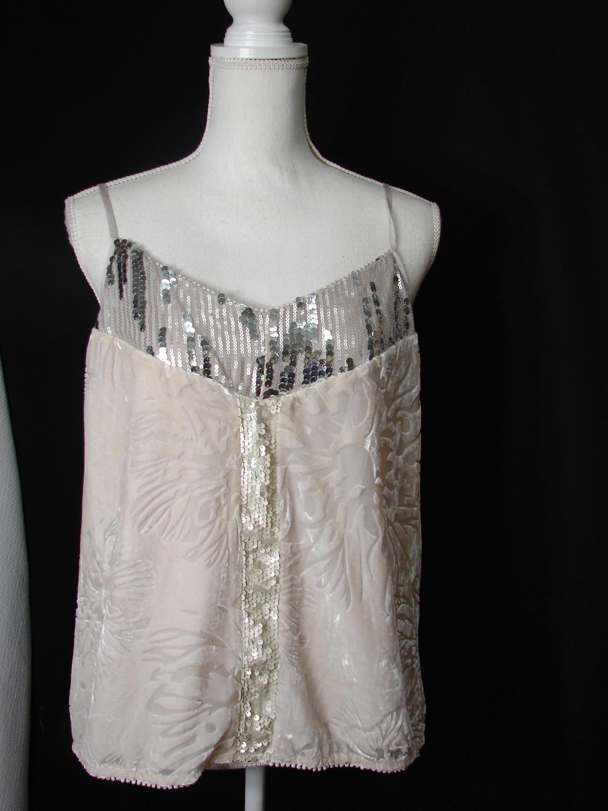 Tiny Anthropologie Sequin Tank Top Floral Embossed Velvet Boho Babydoll Fairy L