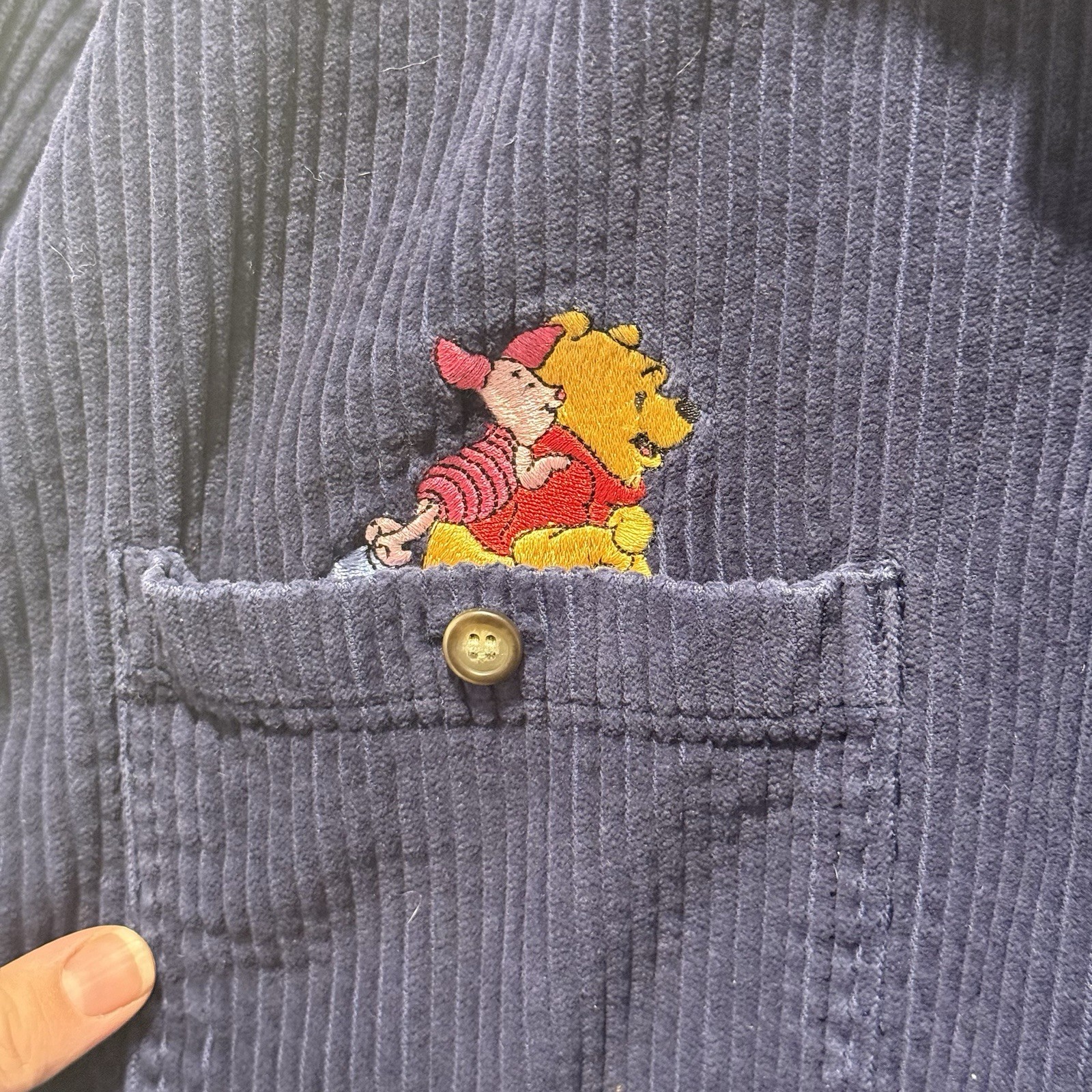 VTG 90s Disney Pooh Blue Corduroy Embroidered Button Up Shirt Eeyore Piglet XL