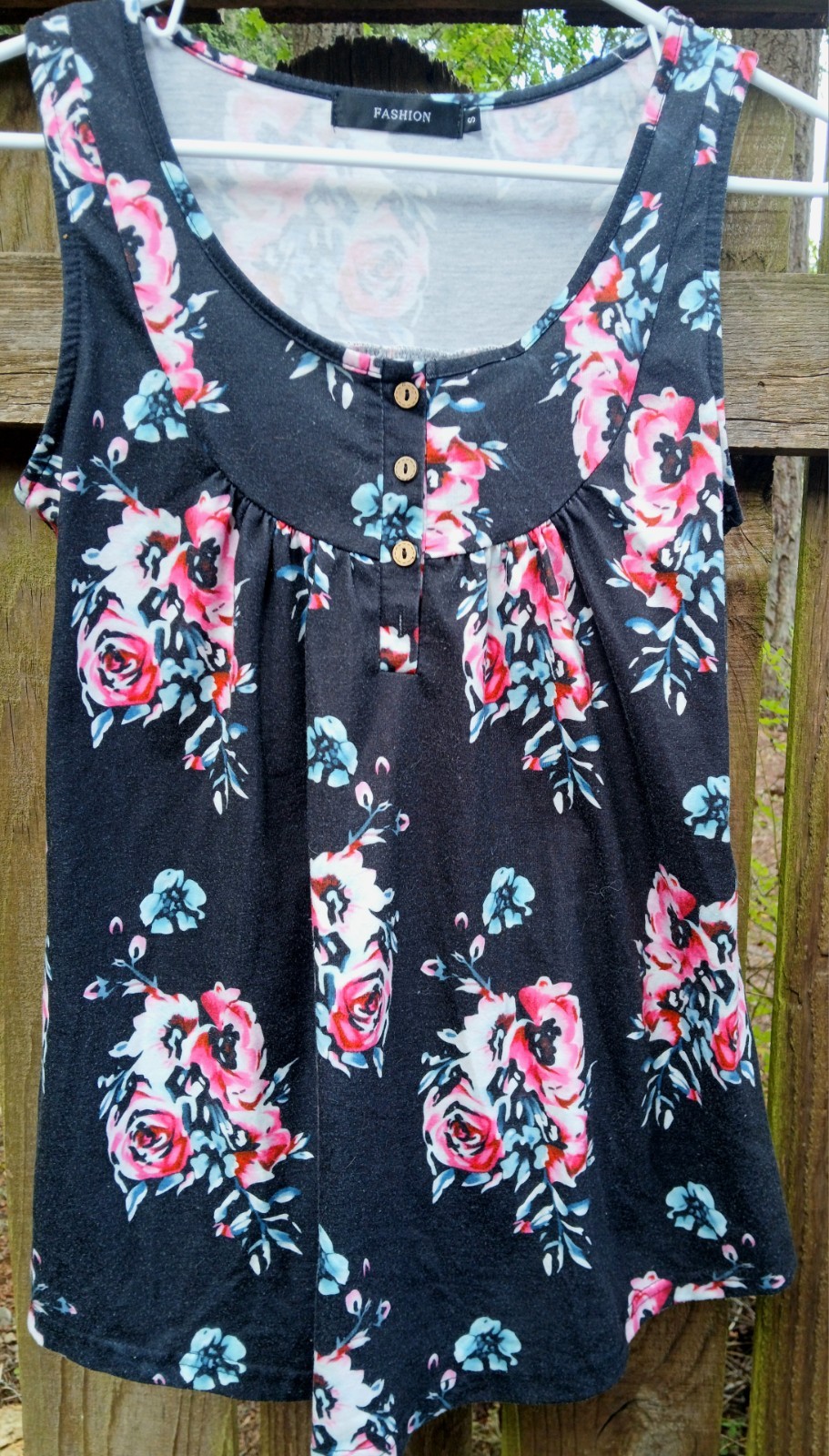 Fashion Women’s Black Floral Scoop Neck Sleeveless Knit Tank Top Size S