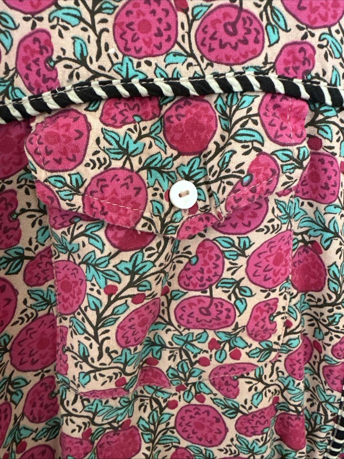 Natural Life Boho Long Sleeve Button Up Calypso Pink floral Top Medium M Loose