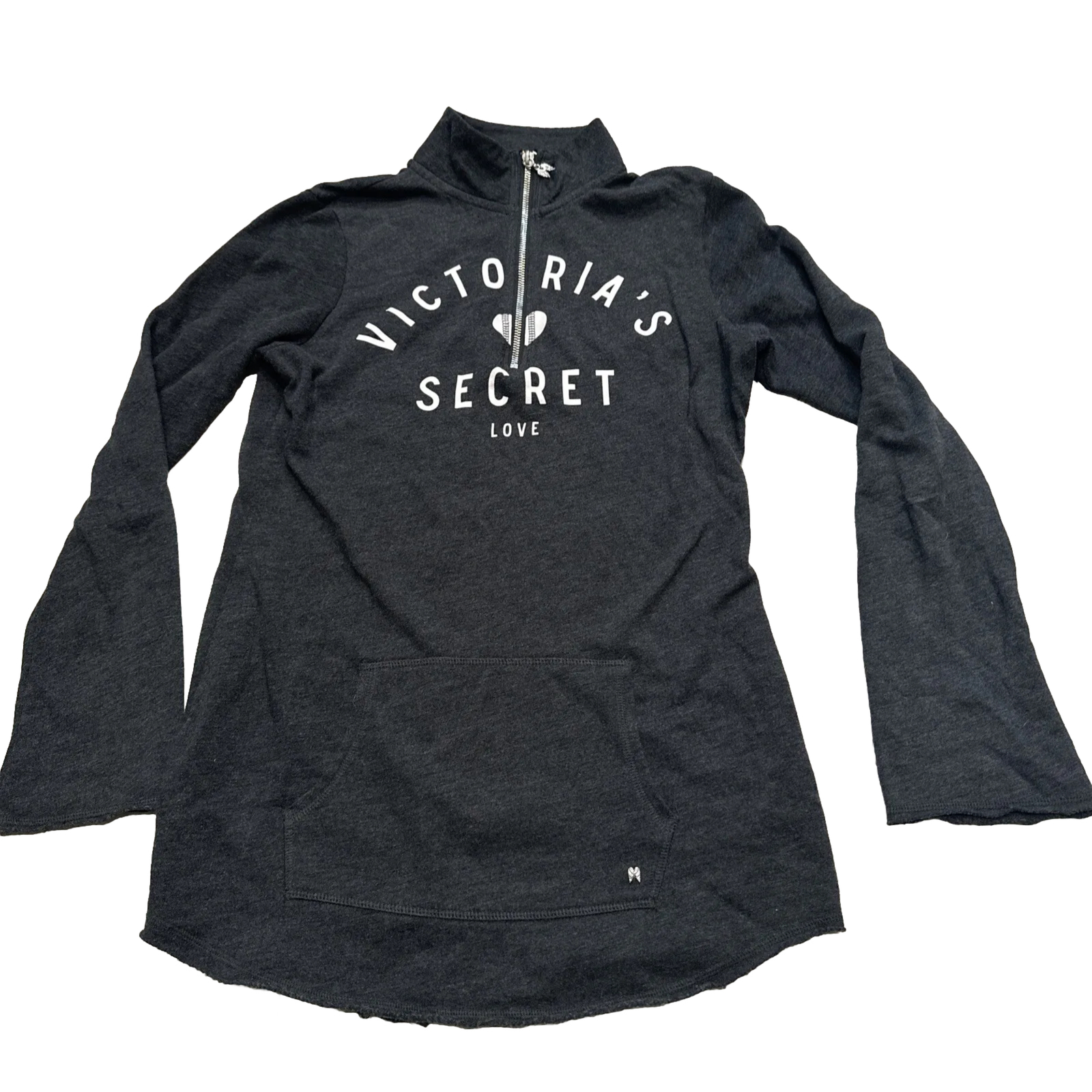 Victorias Secret Shirt Women’s S Dark Gray Half Zipper Logo Casual Active Wear