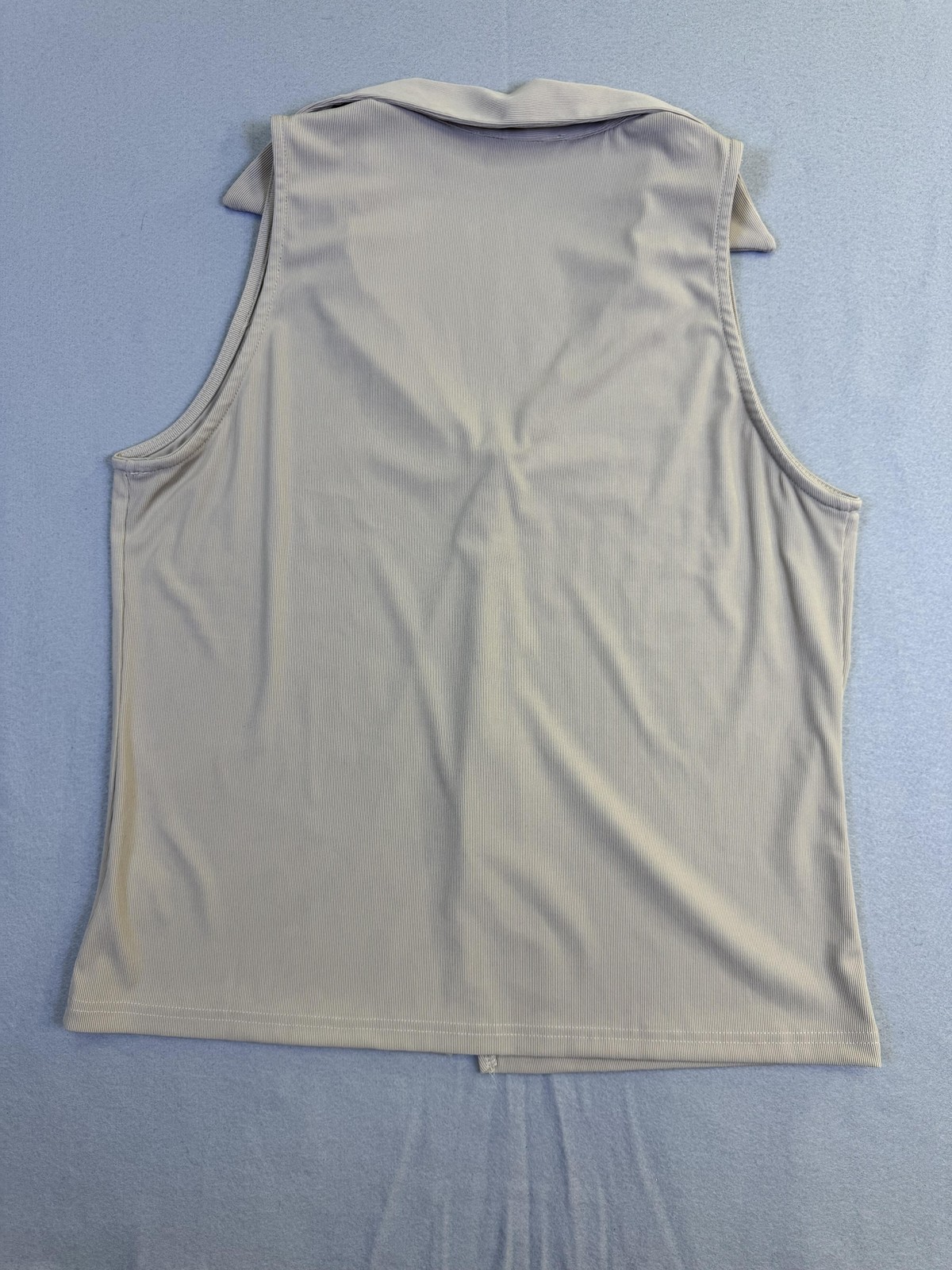 Grace Karin Blouse Womens XL Beige Collared Button Front Ribbed Sleeveless Top