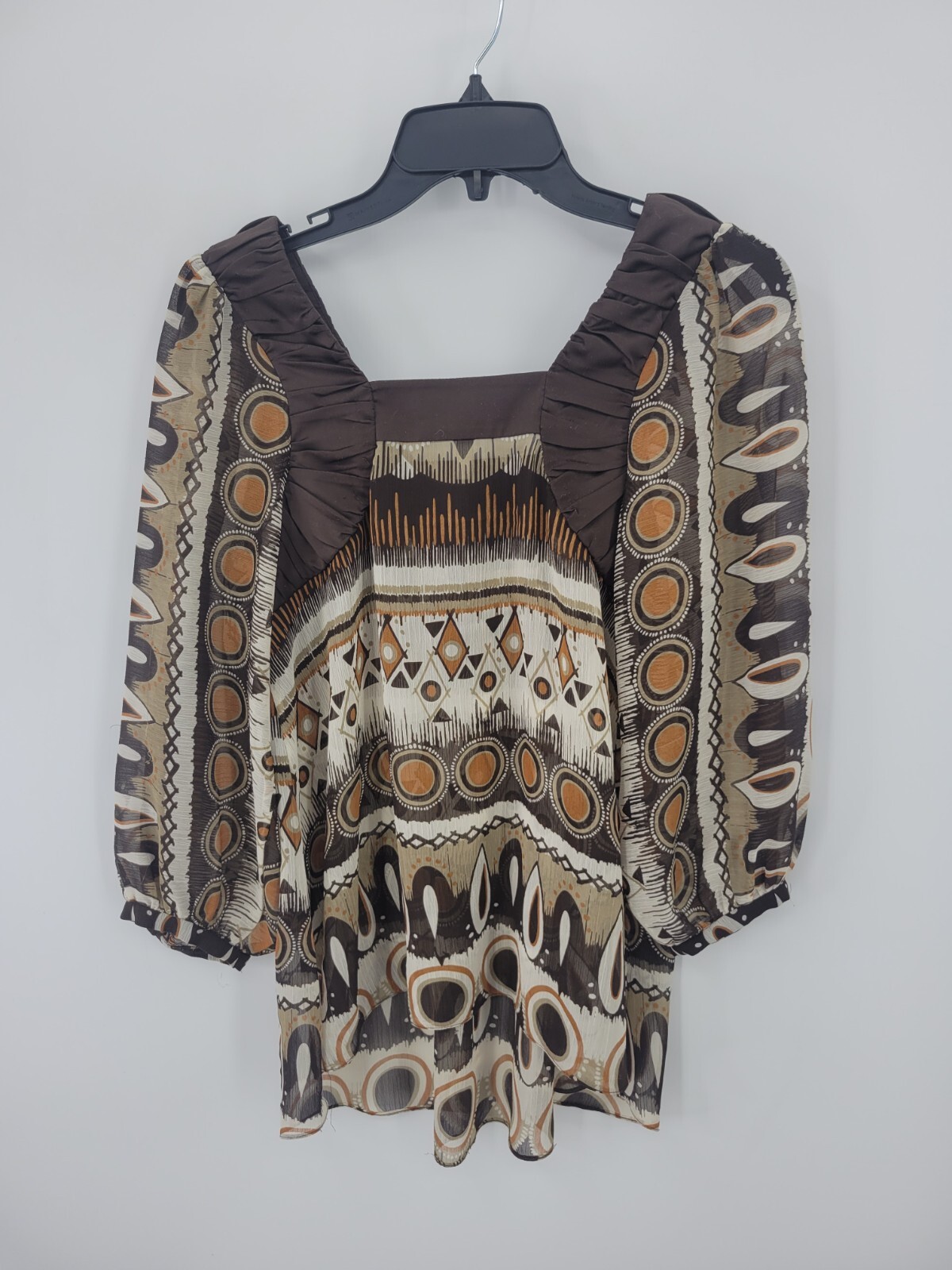 BCBGeneration Top Womens Small Brown Southwestern Print Contrast Trim Boho