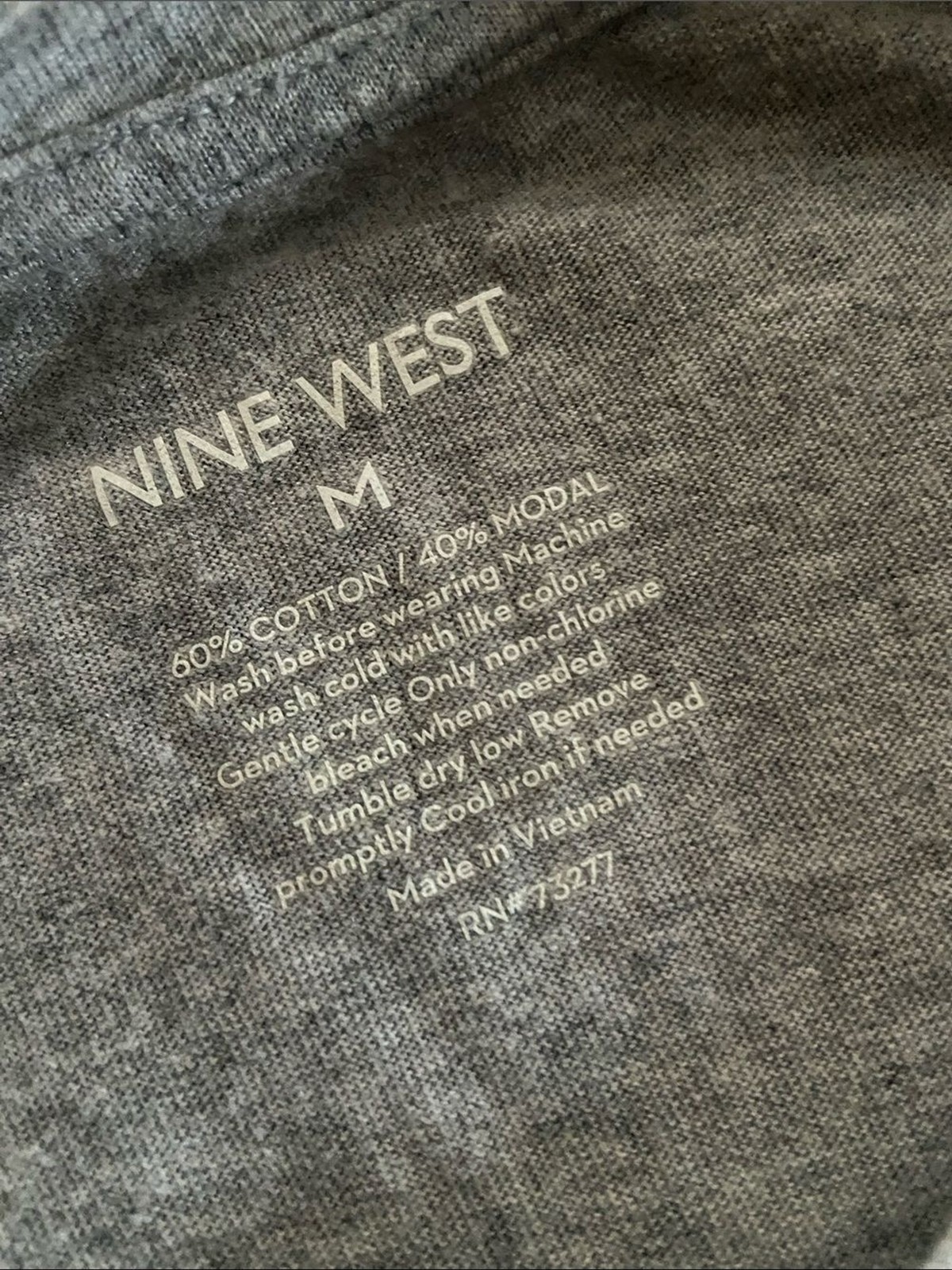 NINE WEST Wrap Women’s Short-Sleeve Gray Twist-Detail Top Cotton Modal MED